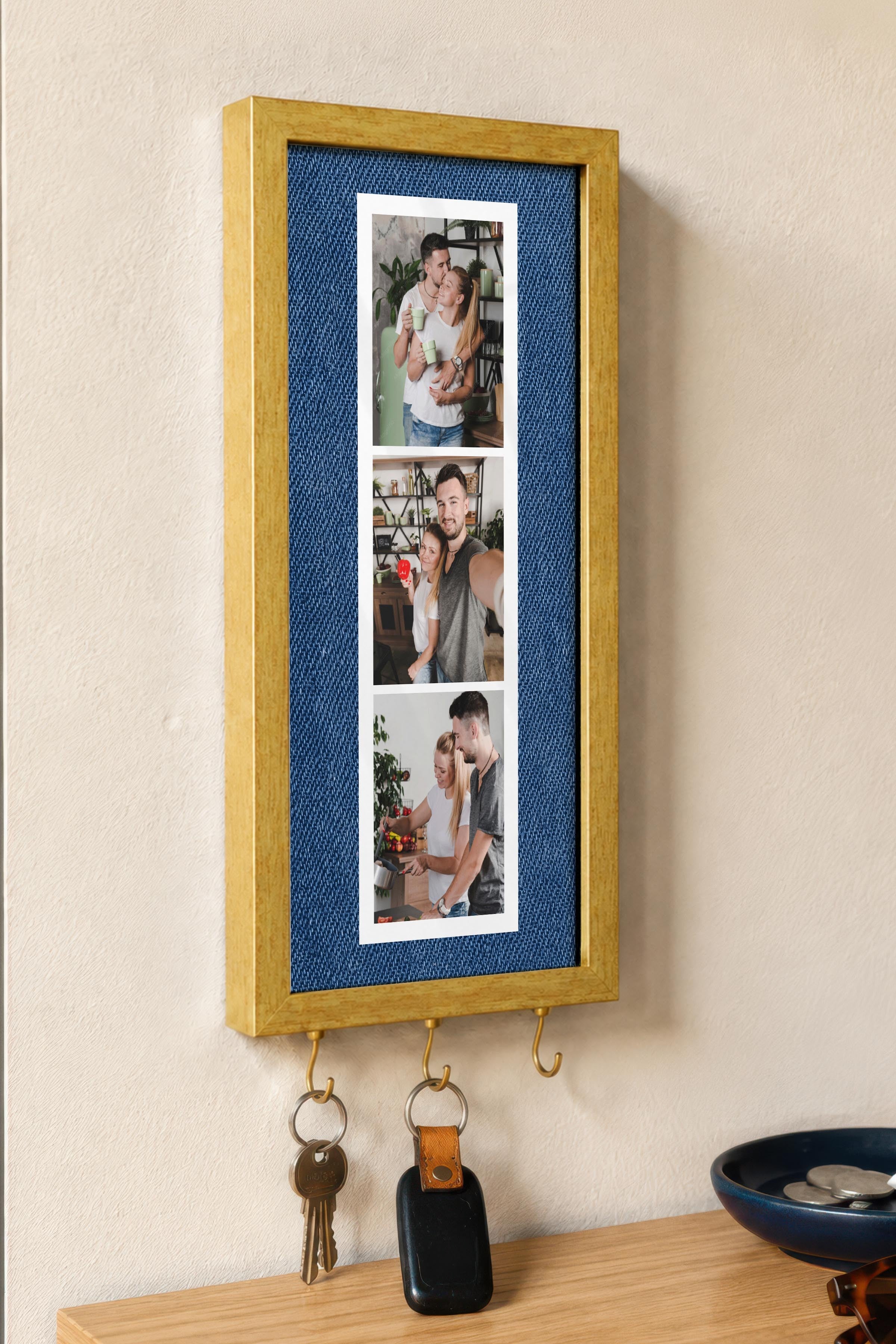 Kişiye Özel Tablo Anahtarlık, Photobooth Stili Gold Fotoğraf Çerçevesi, Vintage Duvar Dekoru