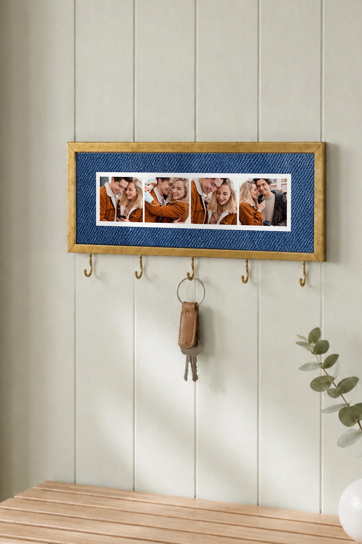 Kişiye Özel Tablo Anahtarlık, Photobooth Stili Gold Fotoğraf Çerçevesi, Vintage Duvar Dekoru