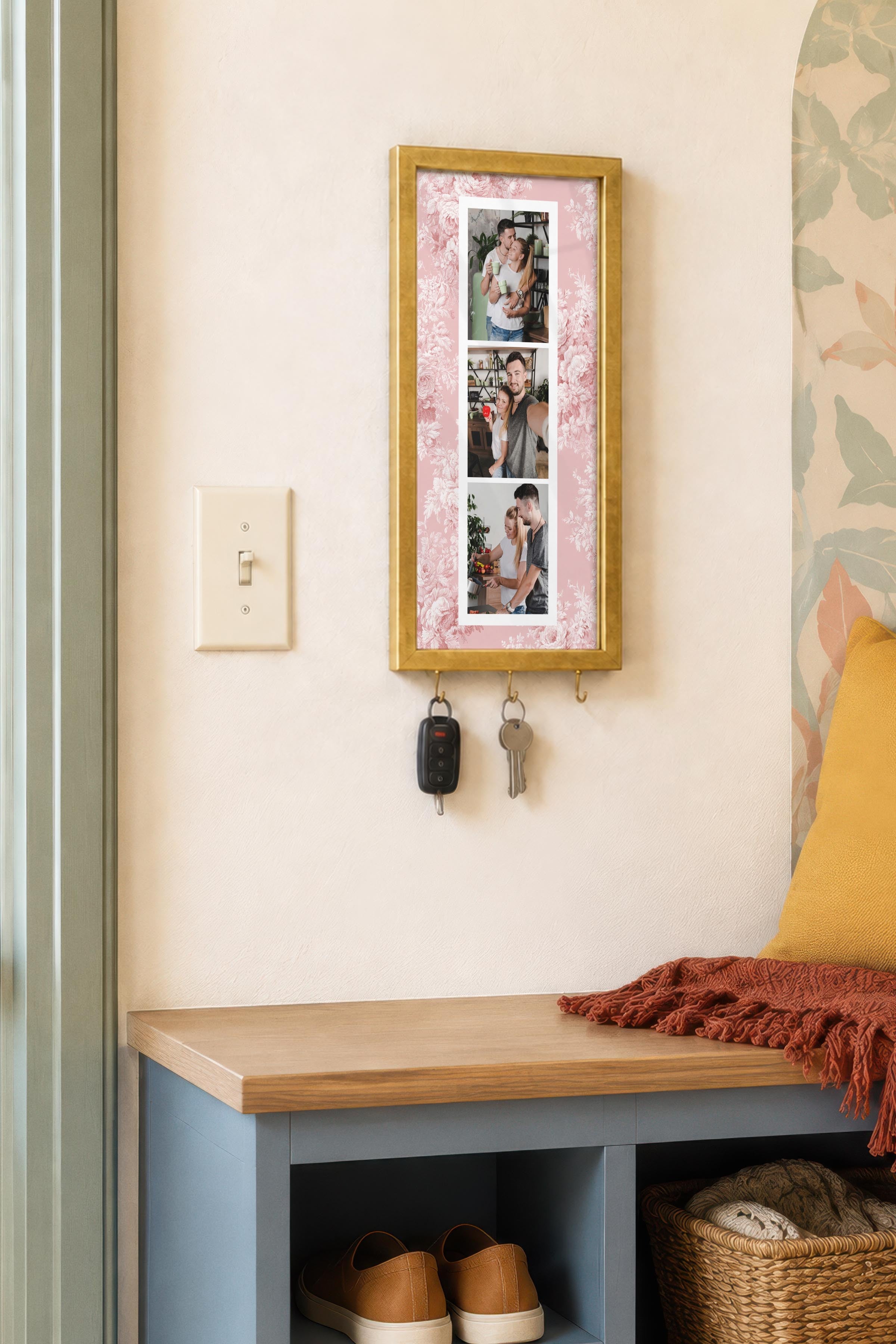 Kişiye Özel Tablo Anahtarlık, Photobooth Stili Gold Fotoğraf Çerçevesi, Vintage Duvar Dekoru