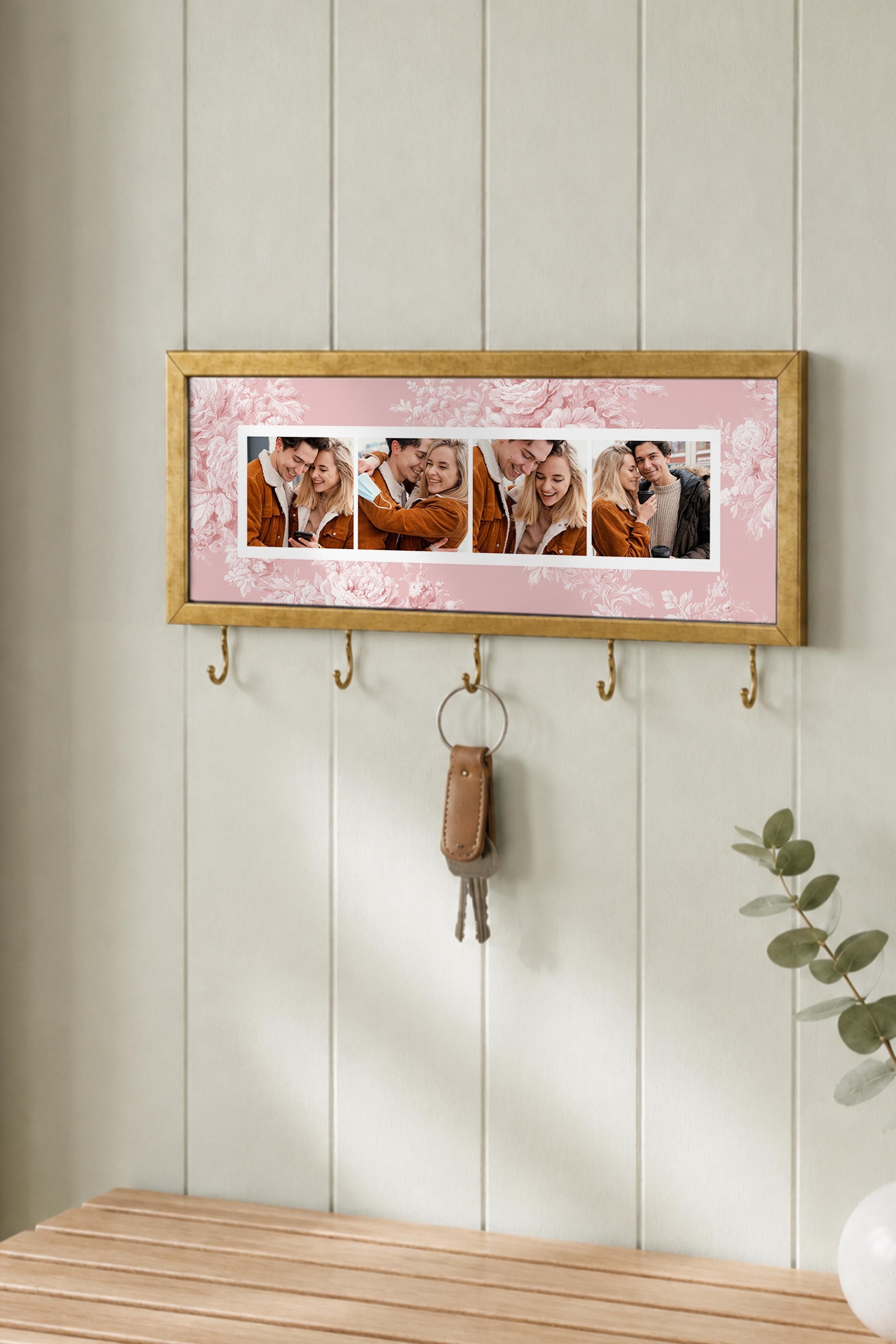 Kişiye Özel Tablo Anahtarlık, Photobooth Stili Gold Fotoğraf Çerçevesi, Vintage Duvar Dekoru