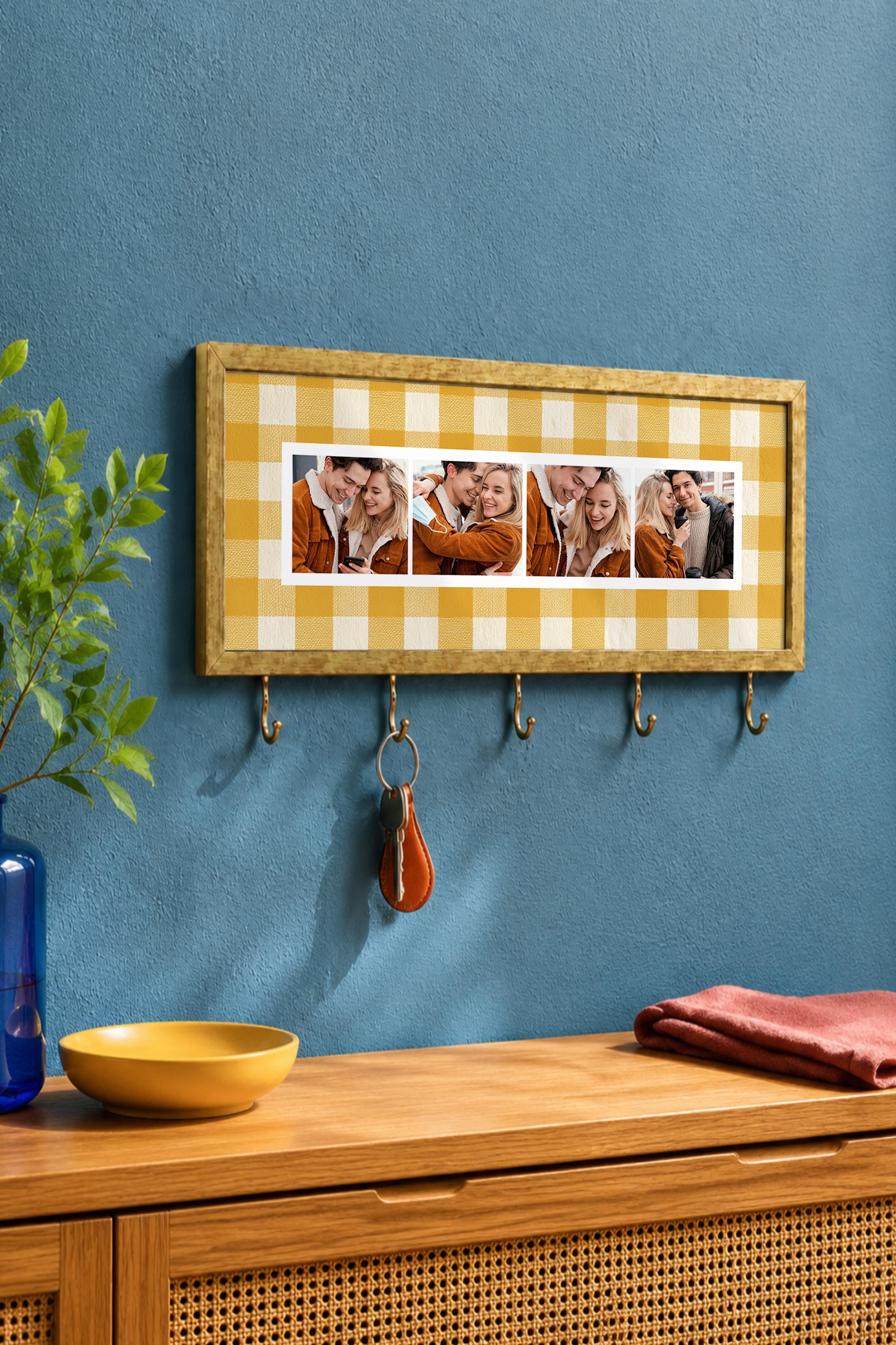 Kişiye Özel Tablo Anahtarlık, Photobooth Stili Gold Fotoğraf Çerçevesi, Vintage Duvar Dekoru