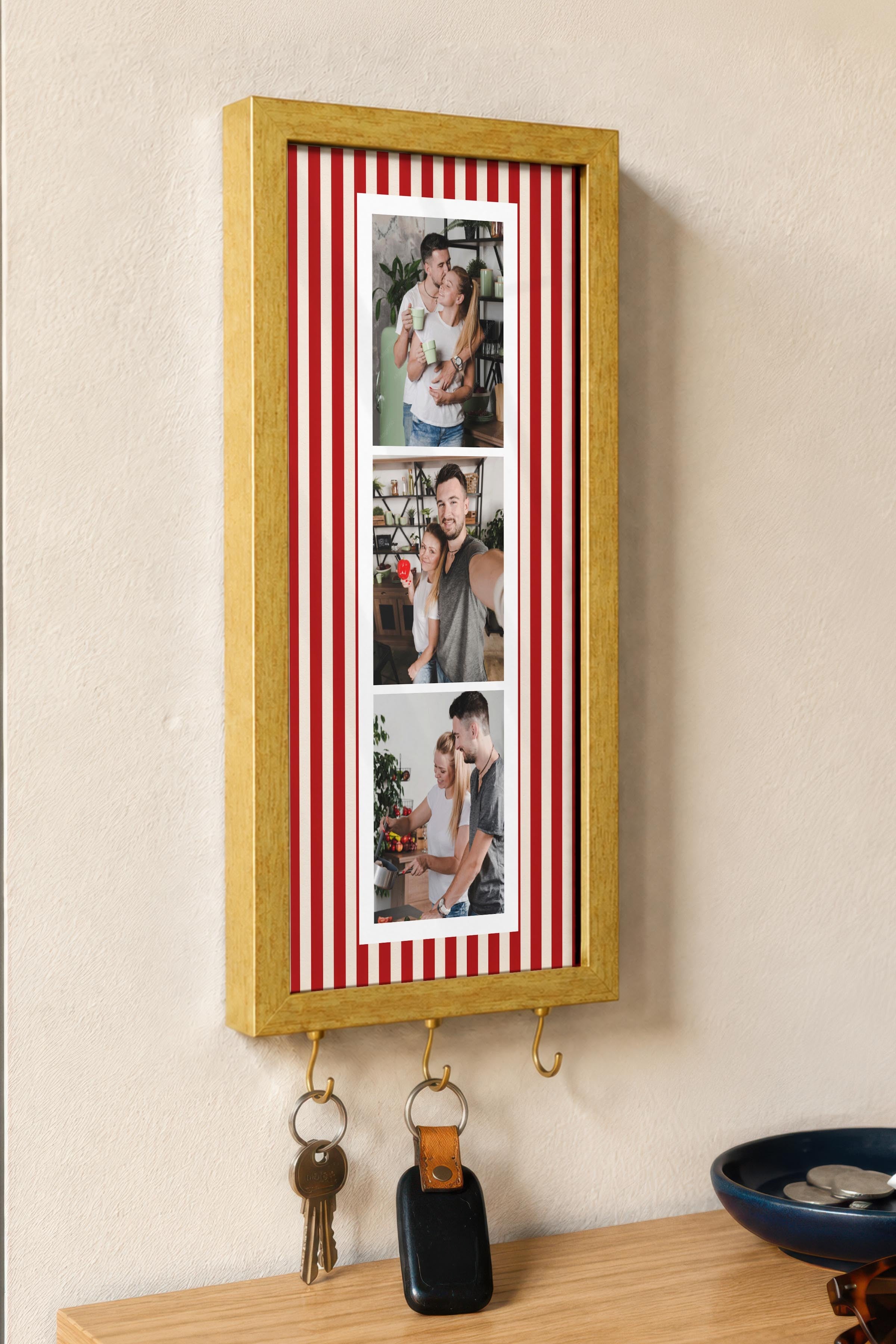 Kişiye Özel Tablo Anahtarlık, Photobooth Stili Gold Fotoğraf Çerçevesi, Vintage Duvar Dekoru