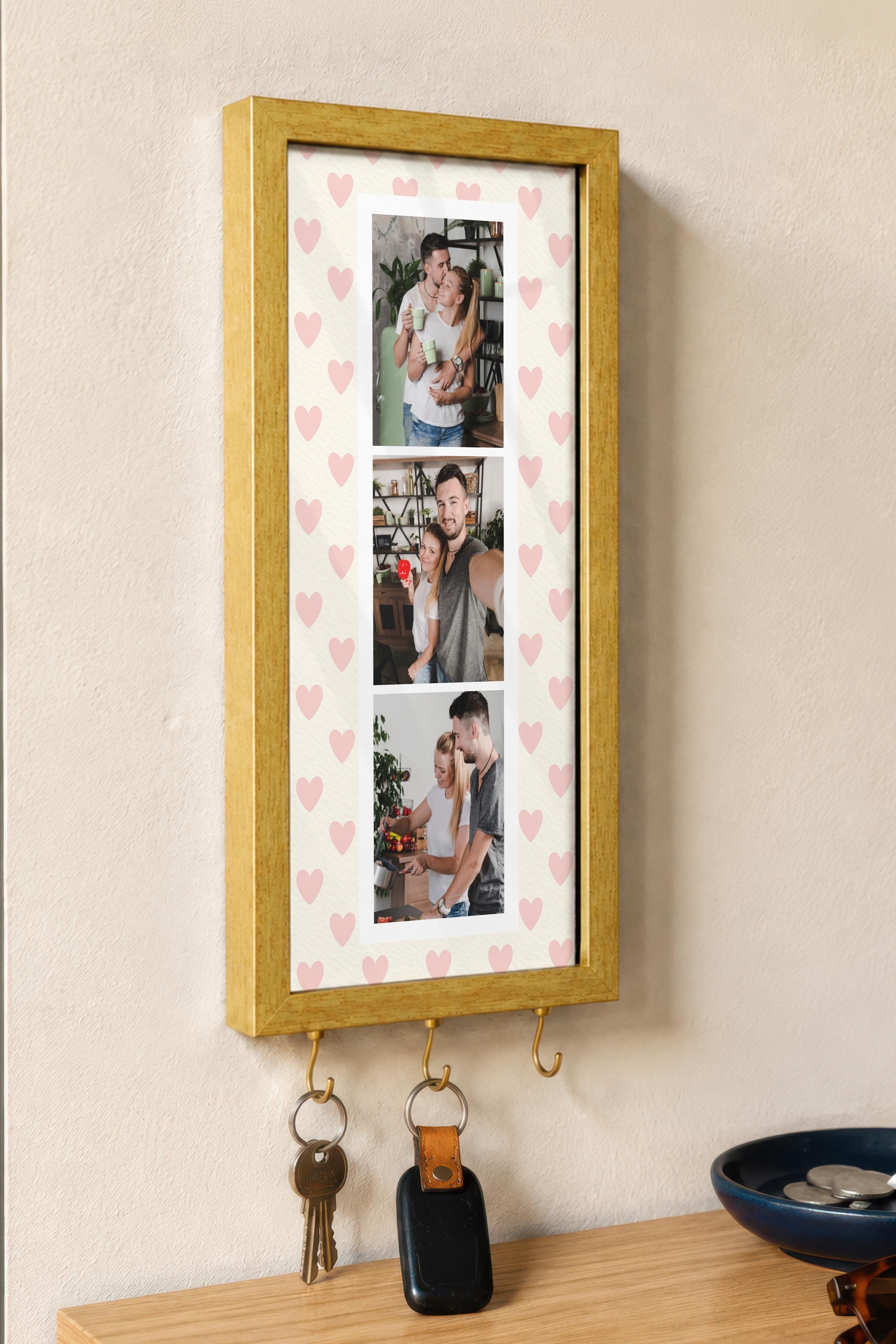 Kişiye Özel Tablo Anahtarlık, Photobooth Stili Gold Fotoğraf Çerçevesi, Vintage Duvar Dekoru