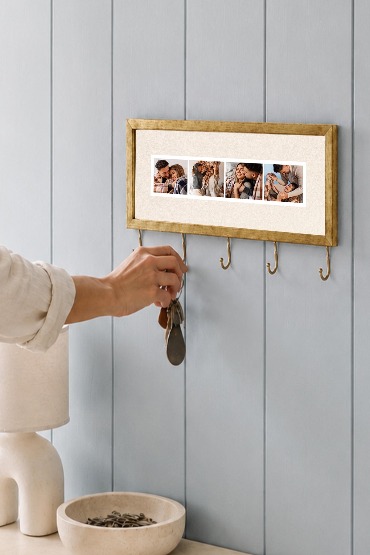 Kişiye Özel Tablo Anahtarlık, Photobooth Stili Gold Fotoğraf Çerçevesi, Vintage Duvar Dekoru