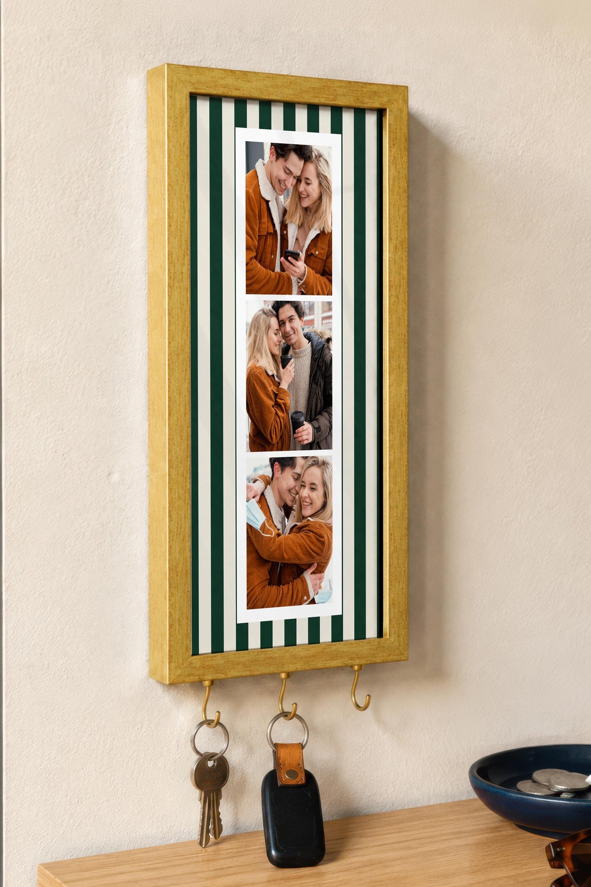 Kişiye Özel Tablo Anahtarlık, Photobooth Stili Gold Fotoğraf Çerçevesi, Vintage Duvar Dekoru