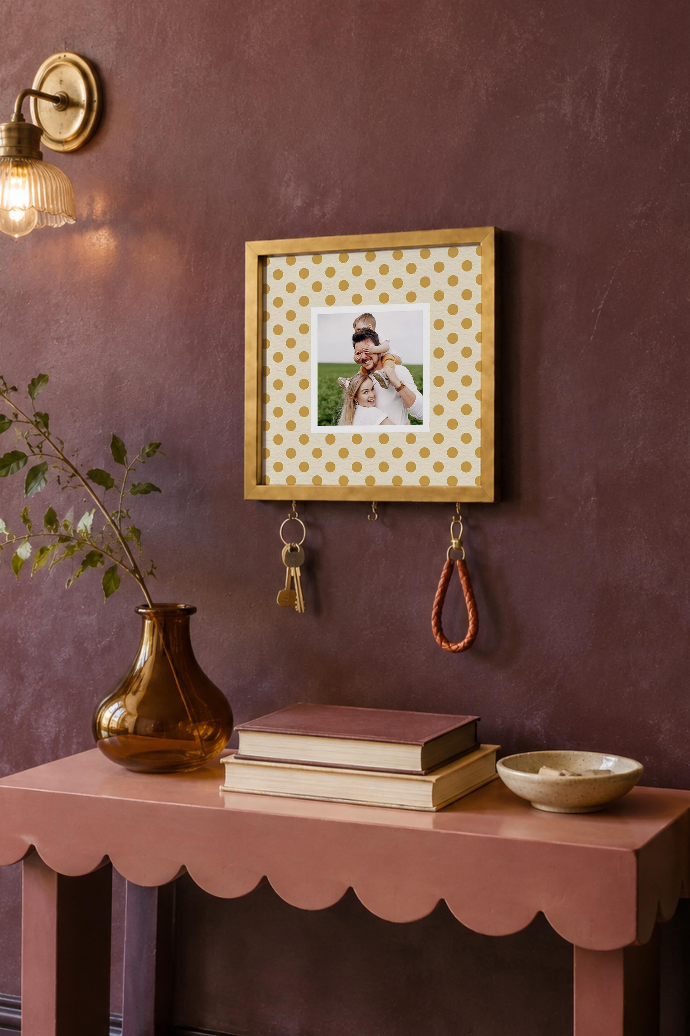 Kişiye Özel Tablo Anahtarlık, Photobooth Stili Gold Fotoğraf Çerçevesi, Vintage Duvar Dekoru