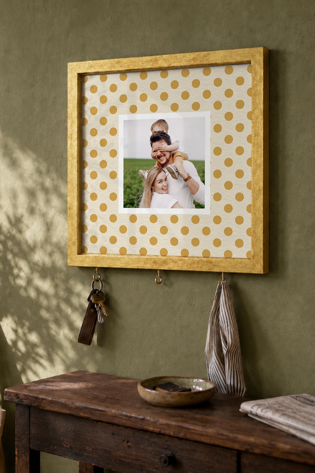 Kişiye Özel Tablo Anahtarlık, Photobooth Stili Gold Fotoğraf Çerçevesi, Vintage Duvar Dekoru