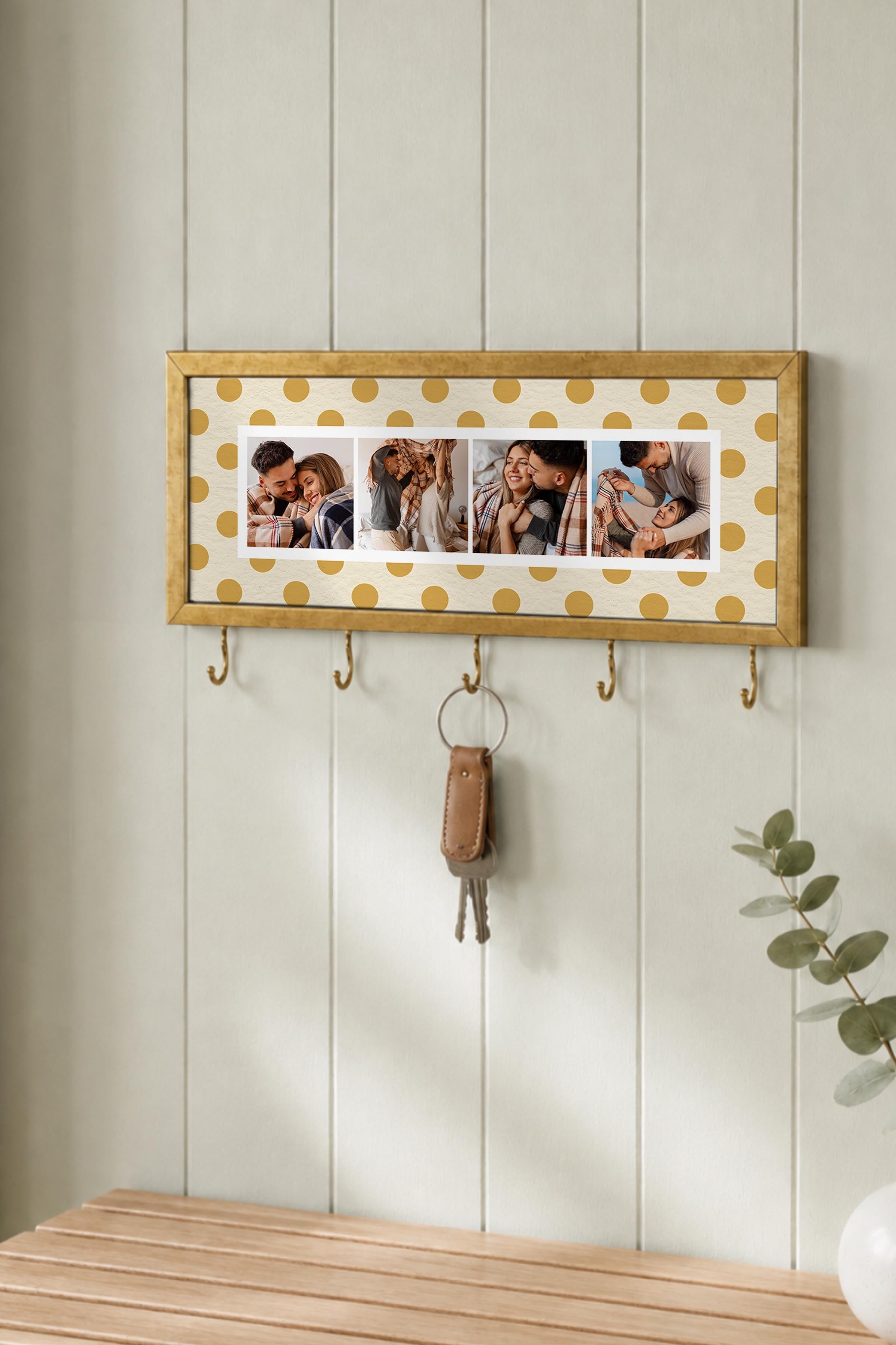 Kişiye Özel Tablo Anahtarlık, Photobooth Stili Gold Fotoğraf Çerçevesi, Vintage Duvar Dekoru
