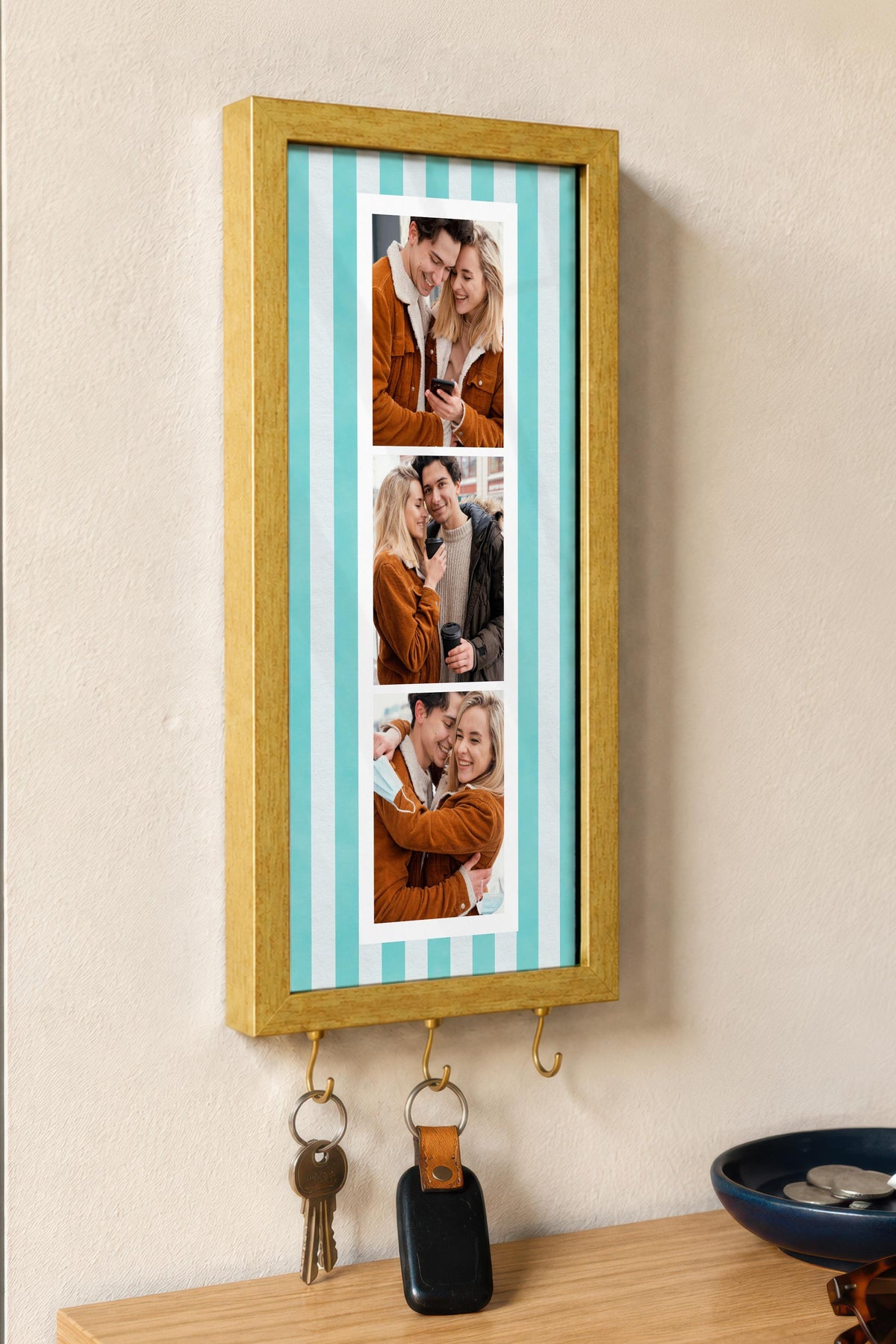 Kişiye Özel Tablo Anahtarlık, Photobooth Stili Gold Fotoğraf Çerçevesi, Vintage Duvar Dekoru