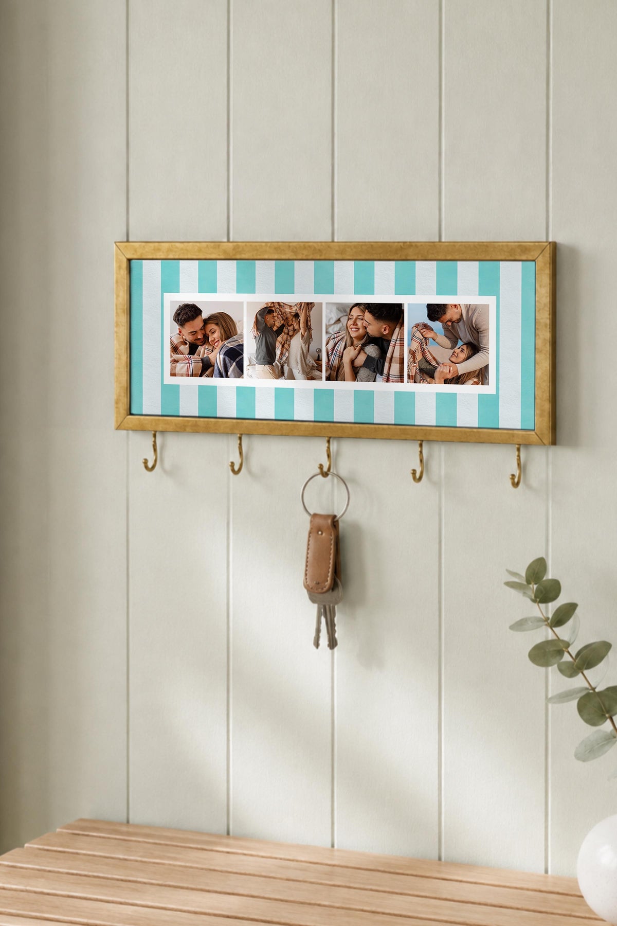 Kişiye Özel Tablo Anahtarlık, Photobooth Stili Gold Fotoğraf Çerçevesi, Vintage Duvar Dekoru