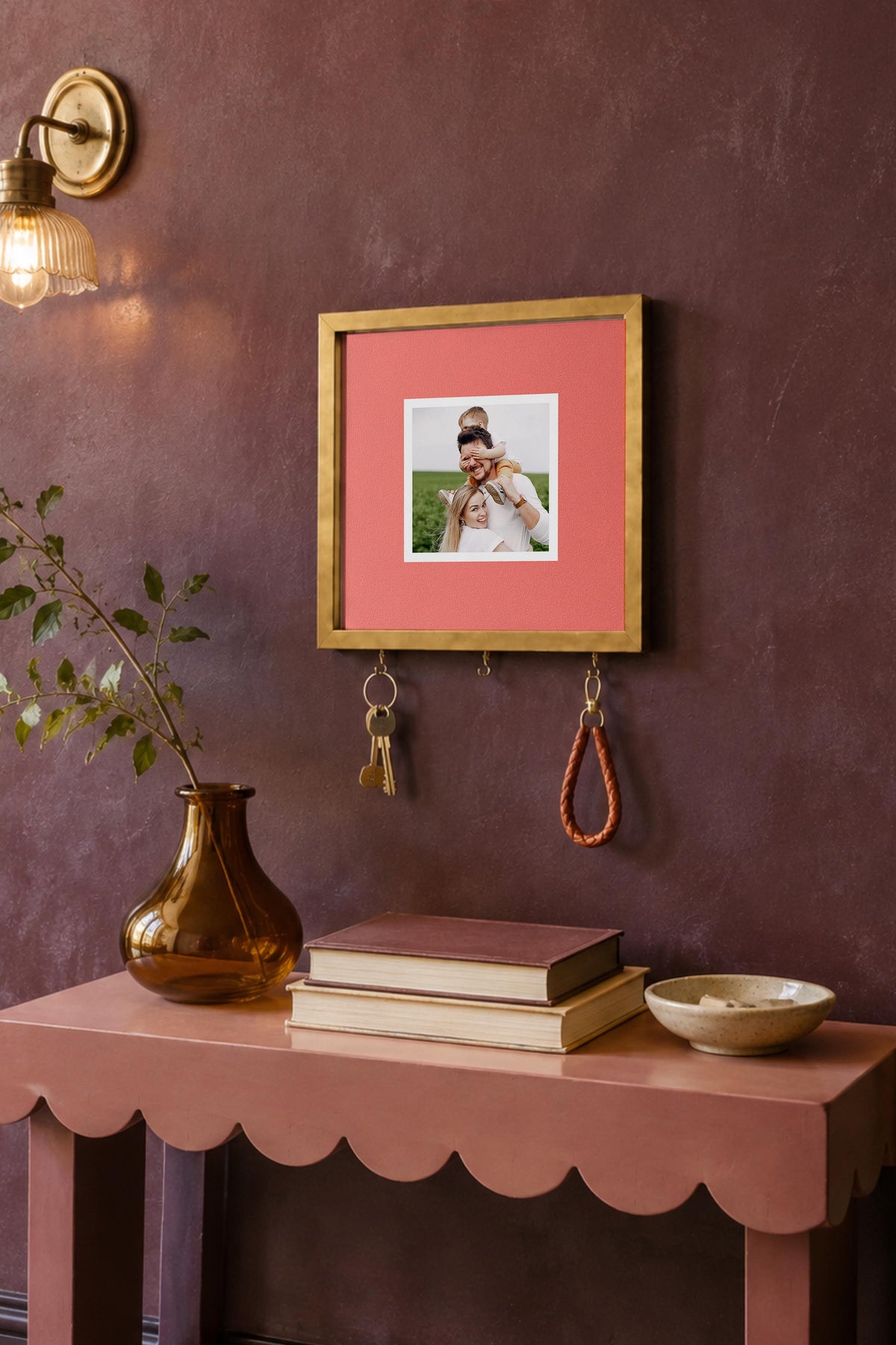 Kişiye Özel Tablo Anahtarlık, Photobooth Stili Gold Fotoğraf Çerçevesi, Vintage Duvar Dekoru