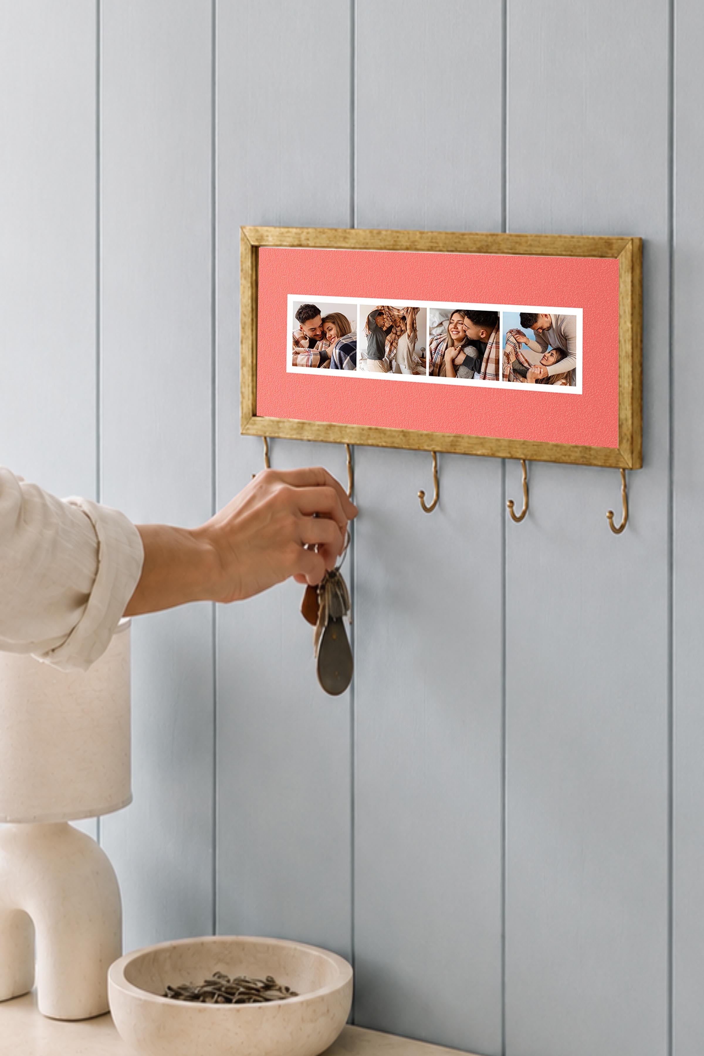 Kişiye Özel Tablo Anahtarlık, Photobooth Stili Gold Fotoğraf Çerçevesi, Vintage Duvar Dekoru