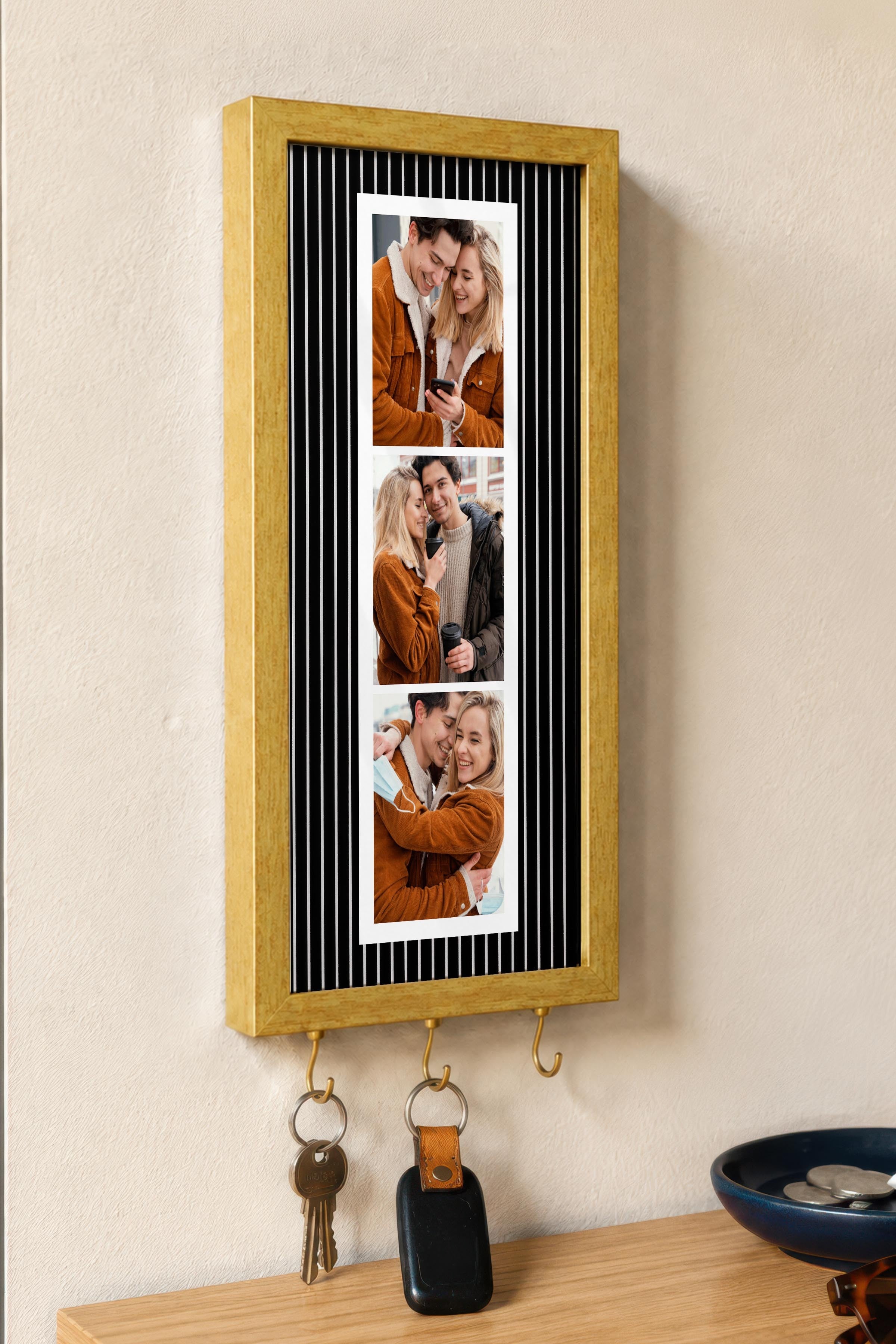 Kişiye Özel Tablo Anahtarlık, Photobooth Stili Gold Fotoğraf Çerçevesi, Vintage Duvar Dekoru