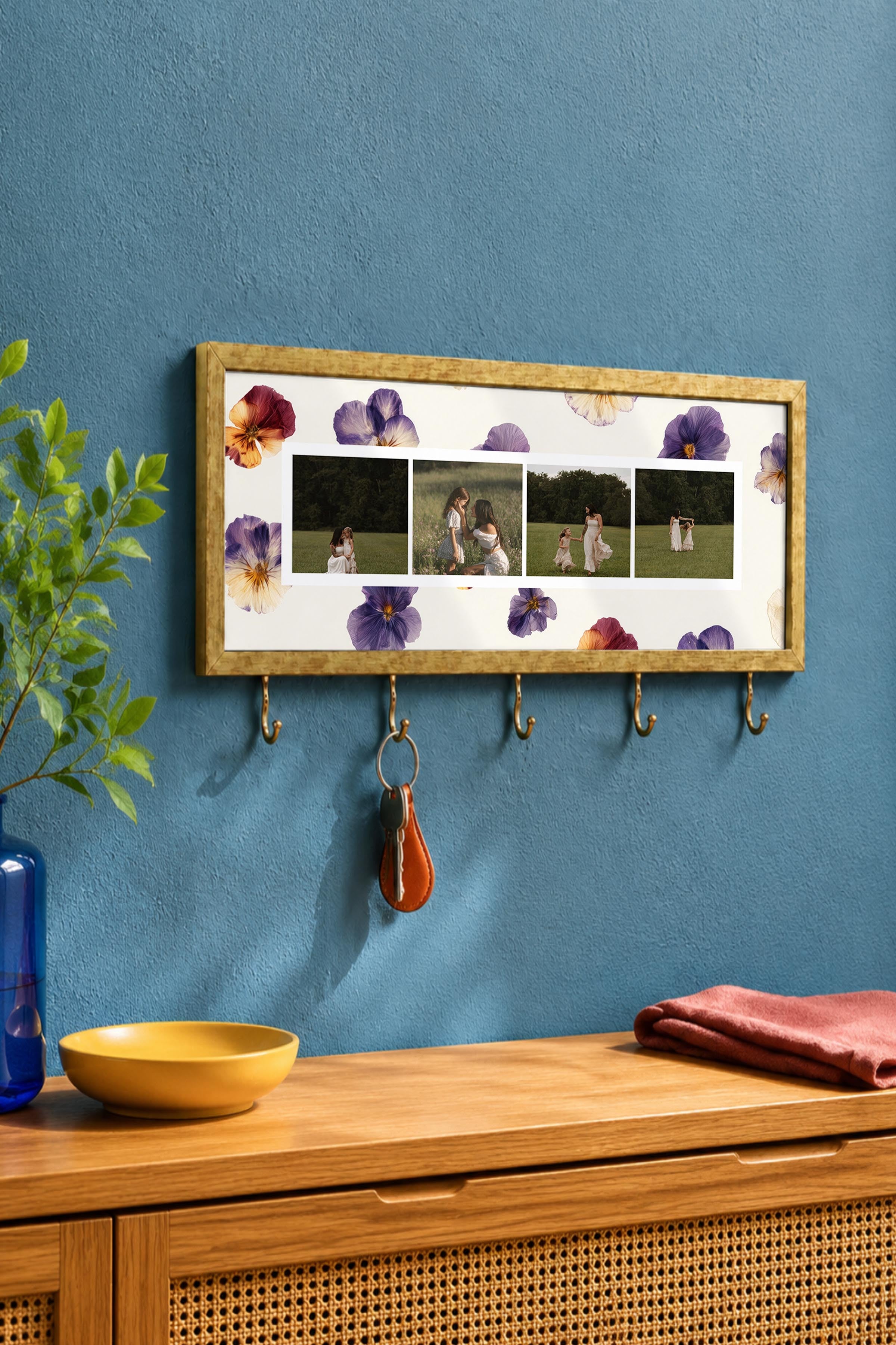 Kişiye Özel Tablo Anahtarlık, Photobooth Stili Gold Fotoğraf Çerçevesi, Vintage Duvar Dekoru