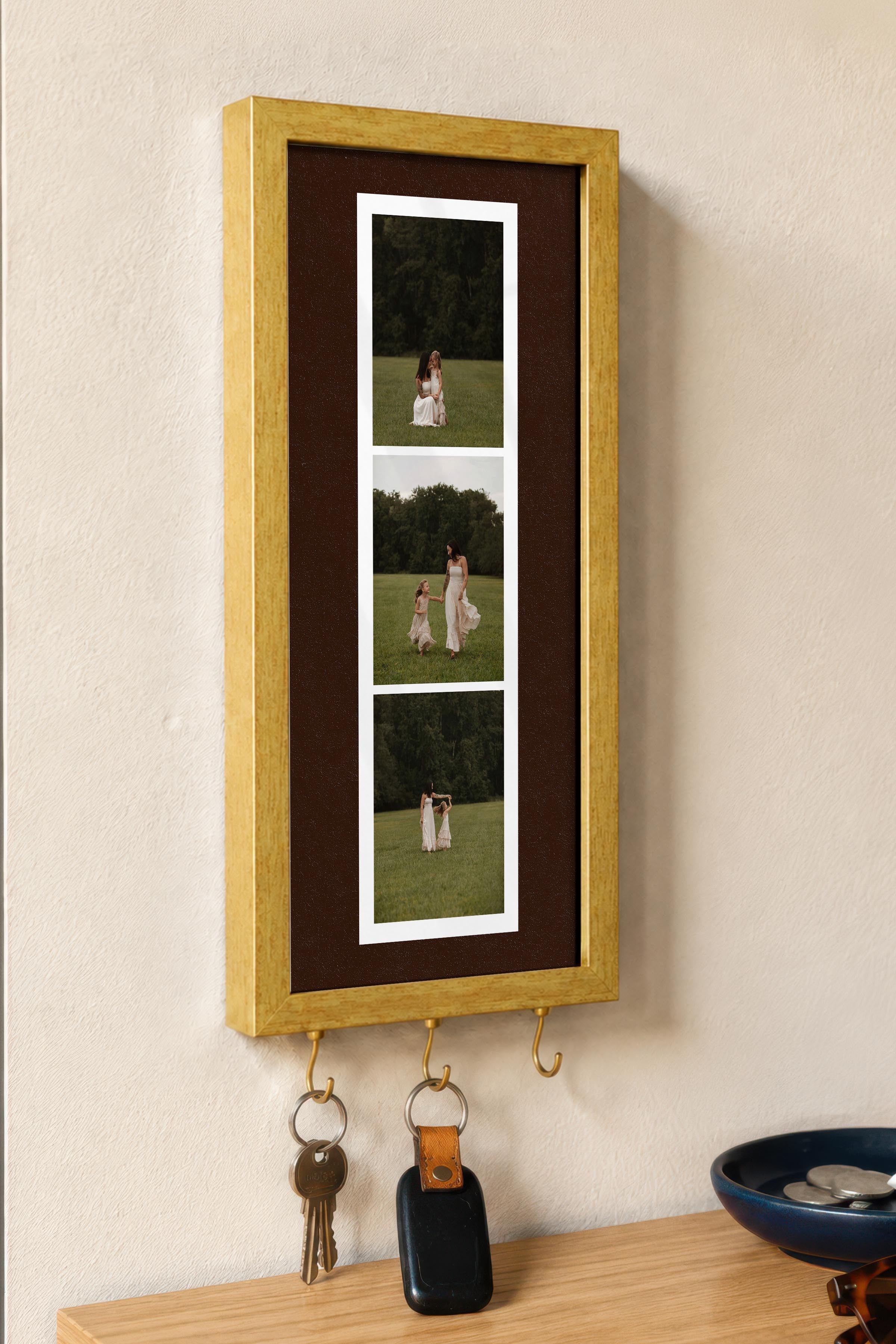 Kişiye Özel Tablo Anahtarlık, Photobooth Stili Gold Fotoğraf Çerçevesi, Vintage Duvar Dekoru