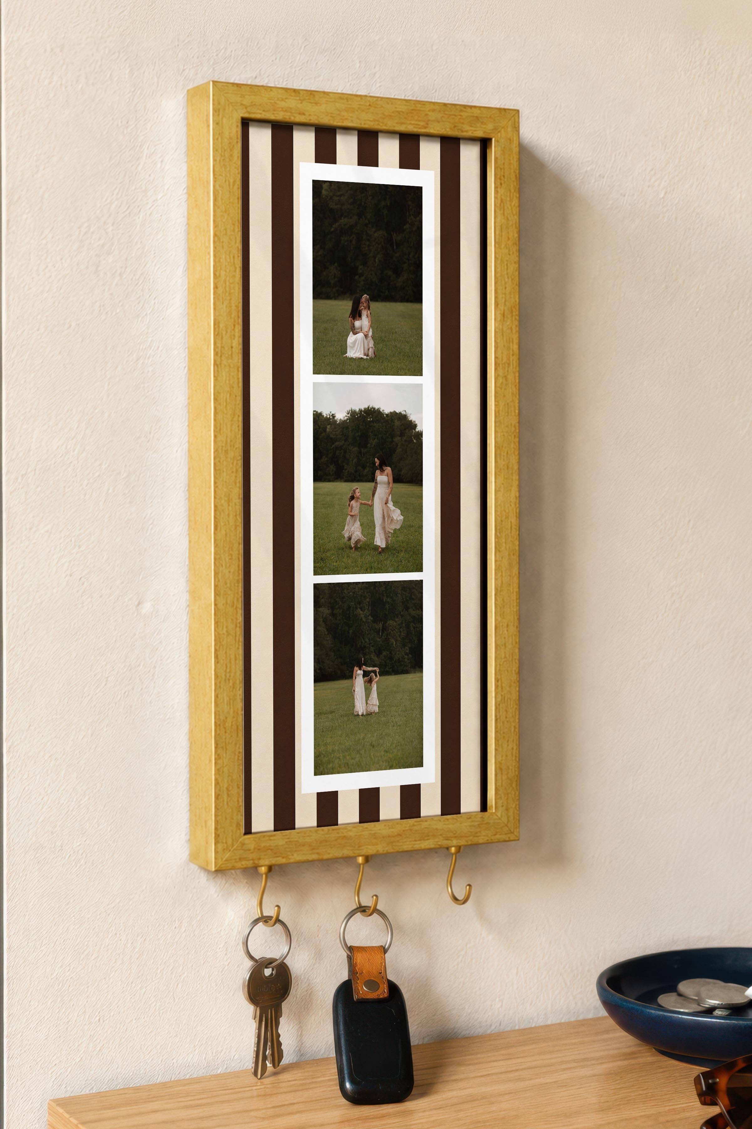 Kişiye Özel Tablo Anahtarlık, Photobooth Stili Gold Fotoğraf Çerçevesi, Vintage Duvar Dekoru
