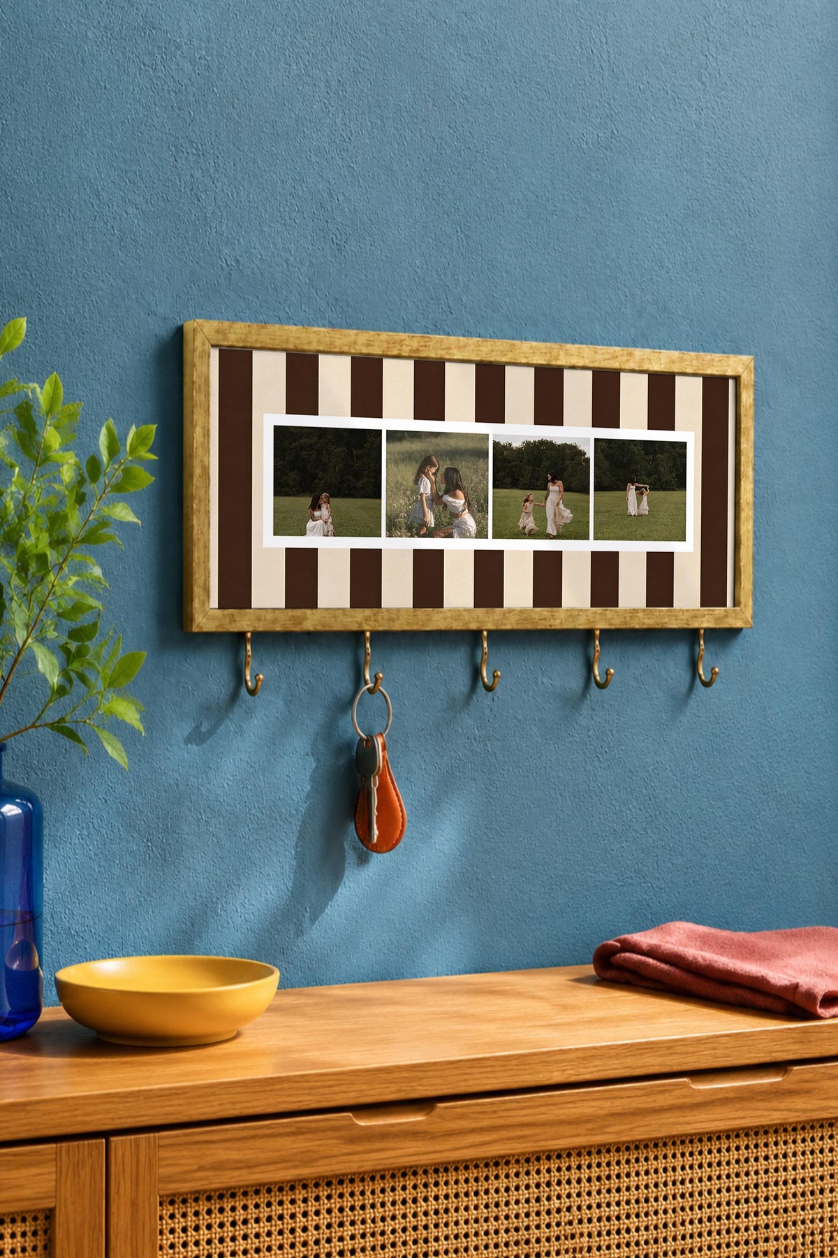 Kişiye Özel Tablo Anahtarlık, Photobooth Stili Gold Fotoğraf Çerçevesi, Vintage Duvar Dekoru