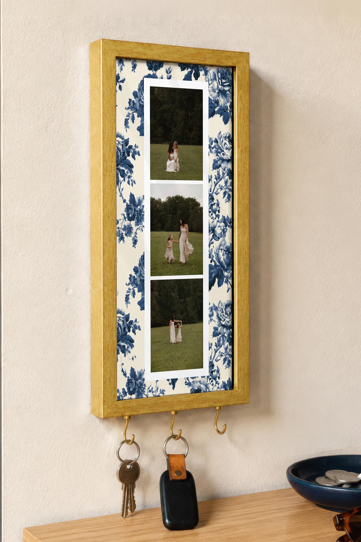 Kişiye Özel Tablo Anahtarlık, Photobooth Stili Gold Fotoğraf Çerçevesi, Vintage Duvar Dekoru