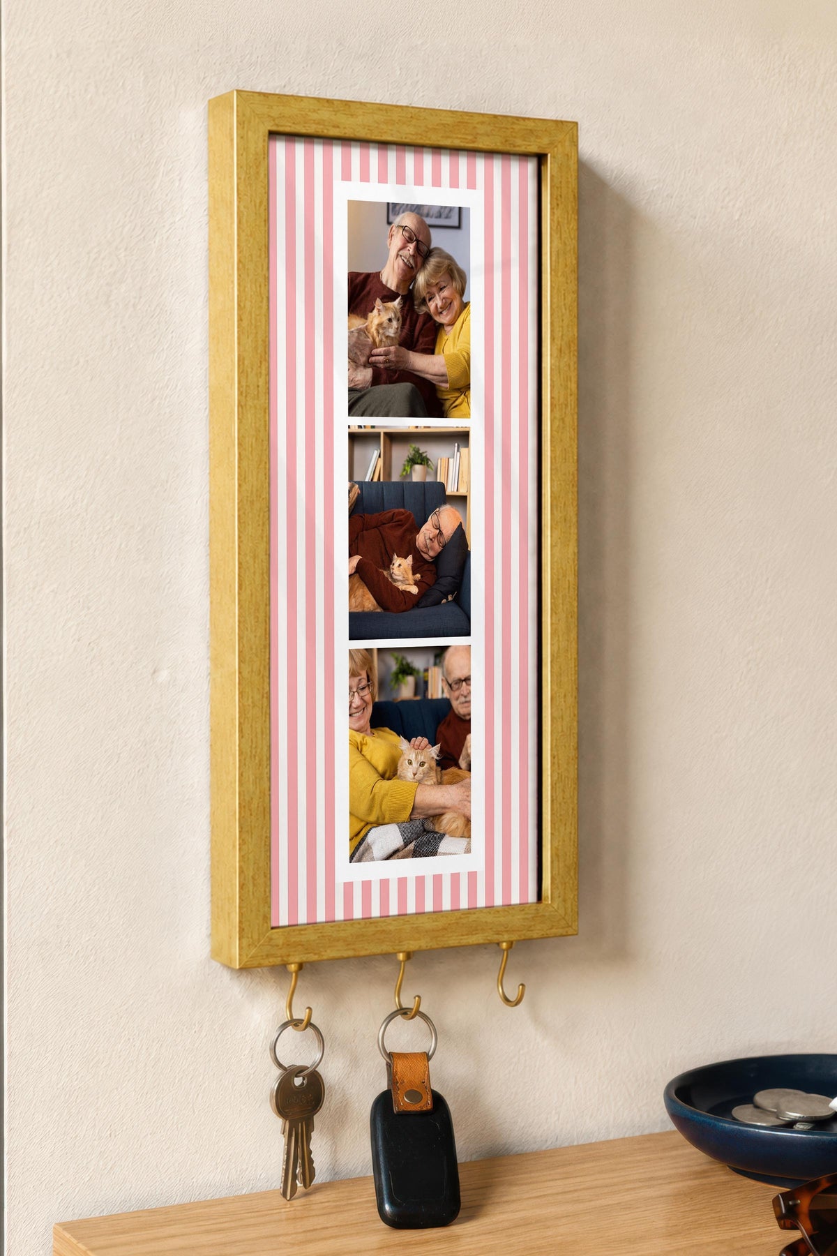 Kişiye Özel Tablo Anahtarlık, Photobooth Stili Gold Fotoğraf Çerçevesi, Vintage Duvar Dekoru