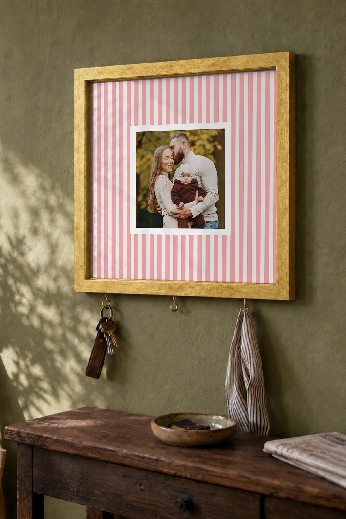 Kişiye Özel Tablo Anahtarlık, Photobooth Stili Gold Fotoğraf Çerçevesi, Vintage Duvar Dekoru