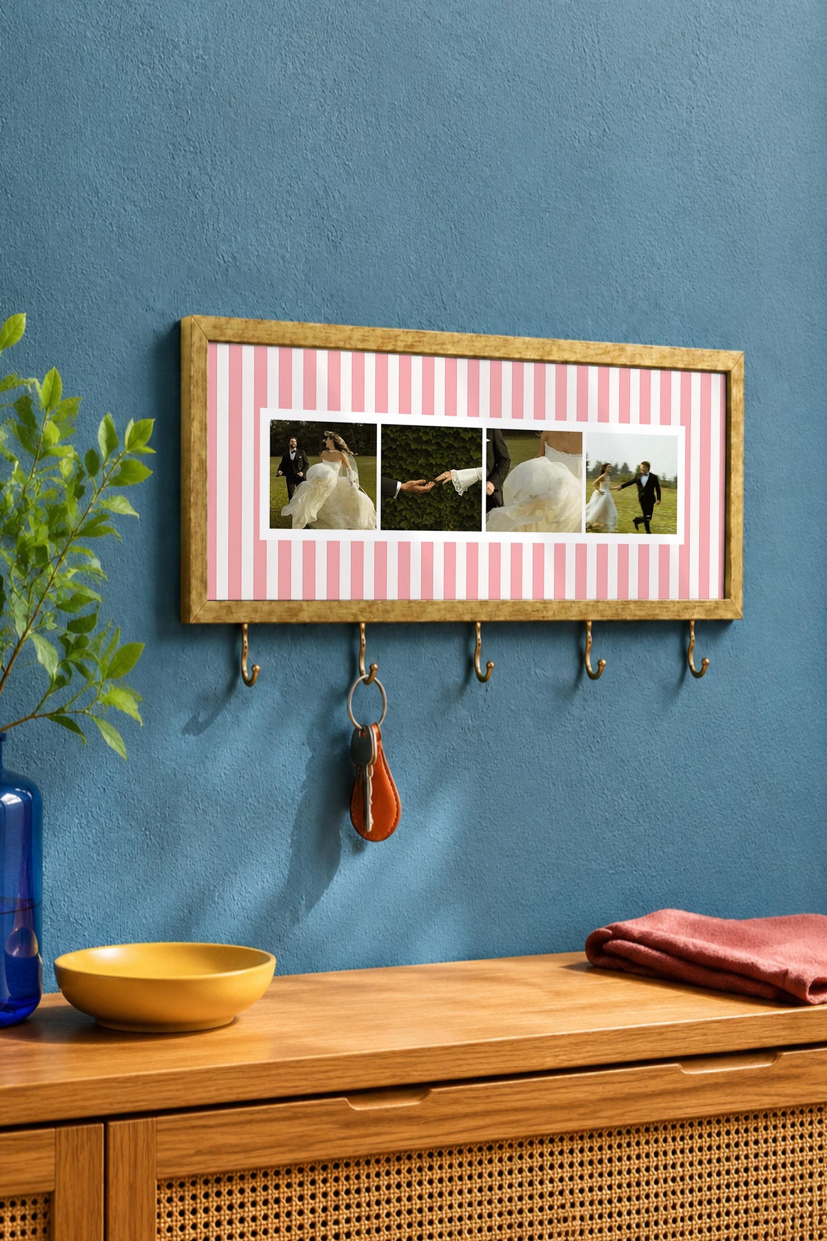 Kişiye Özel Tablo Anahtarlık, Photobooth Stili Gold Fotoğraf Çerçevesi, Vintage Duvar Dekoru