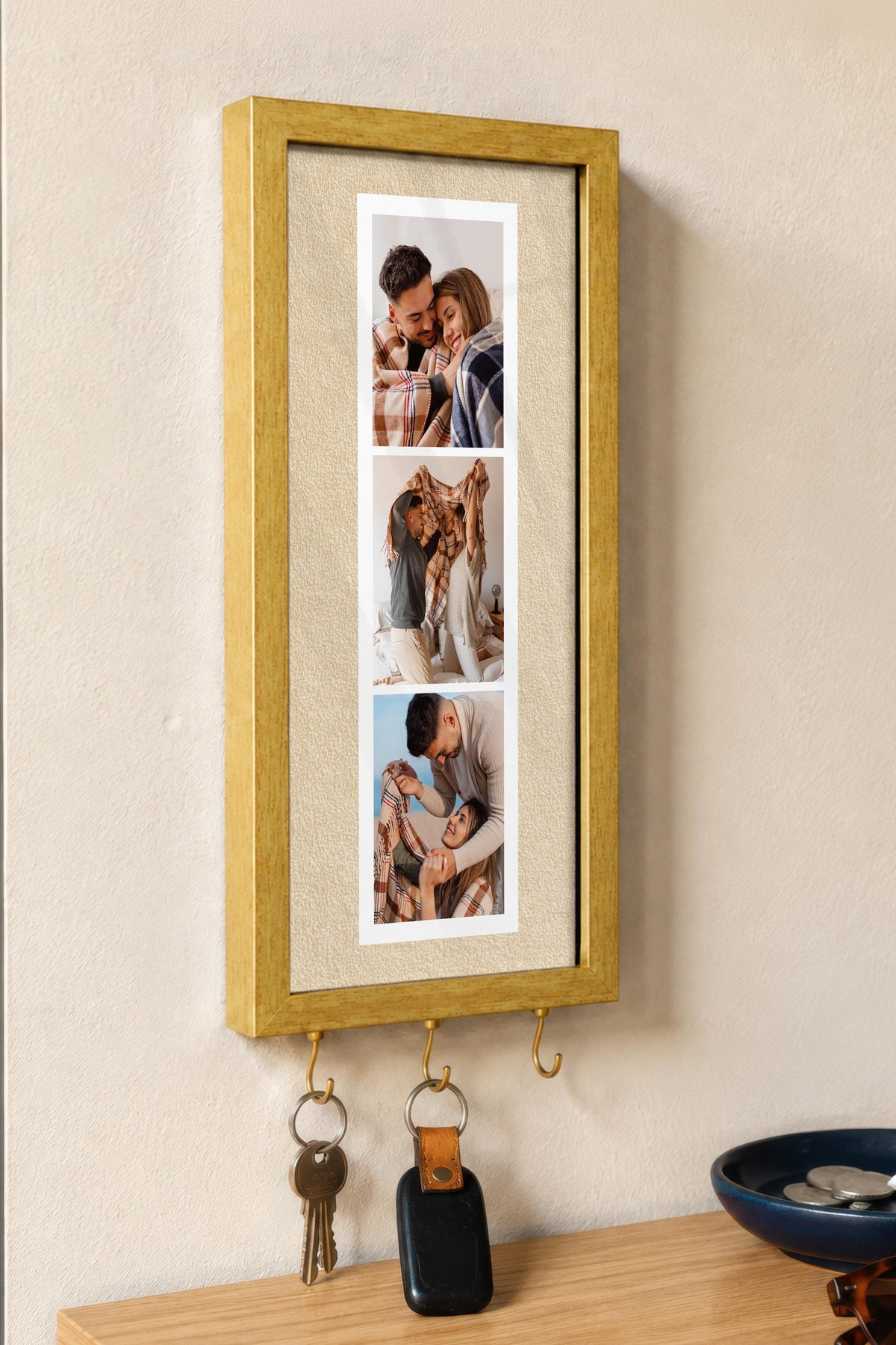 Kişiye Özel Tablo Anahtarlık, Photobooth Stili Gold Fotoğraf Çerçevesi, Vintage Duvar Dekoru
