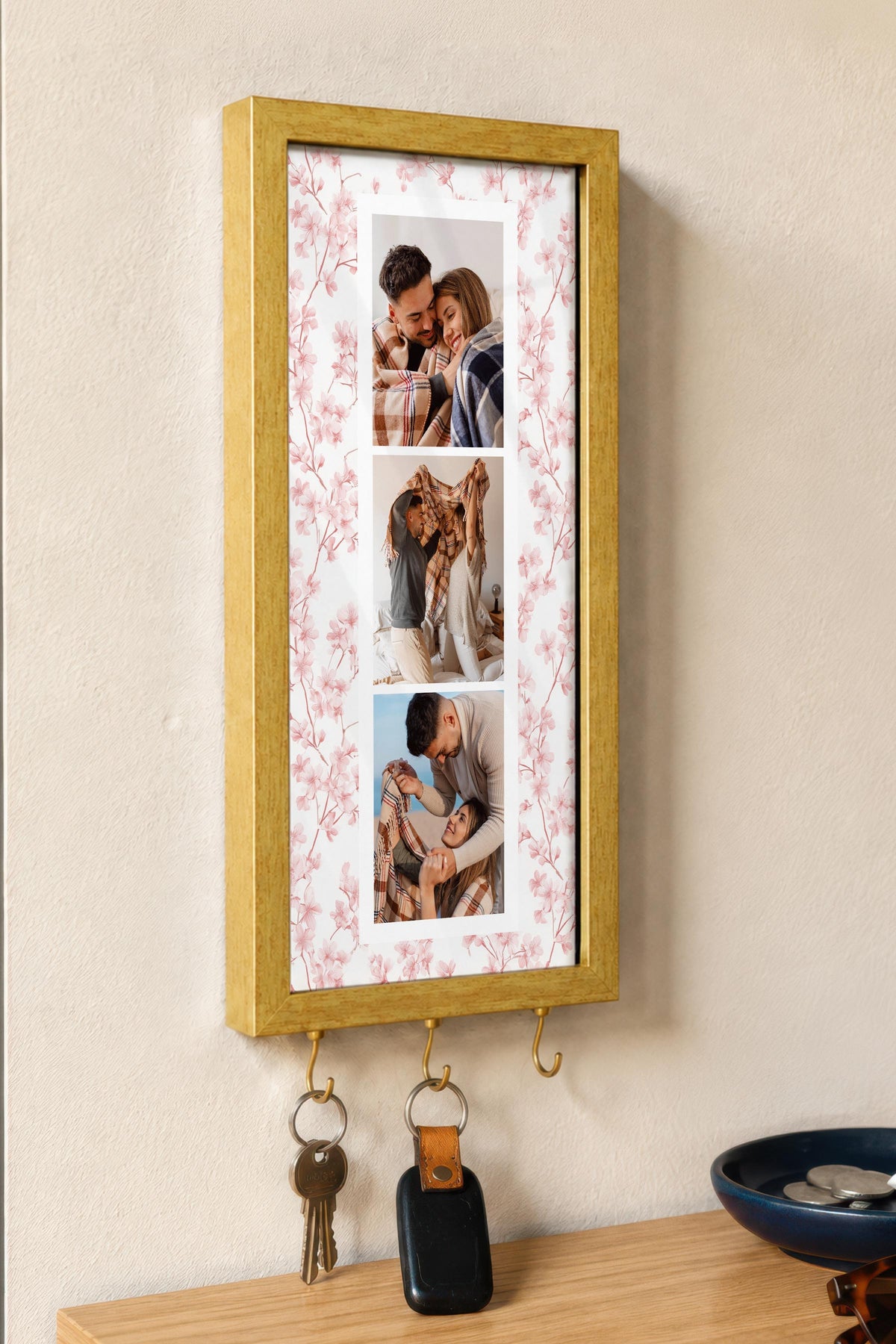 Kişiye Özel Tablo Anahtarlık, Photobooth Stili Gold Fotoğraf Çerçevesi, Vintage Duvar Dekoru
