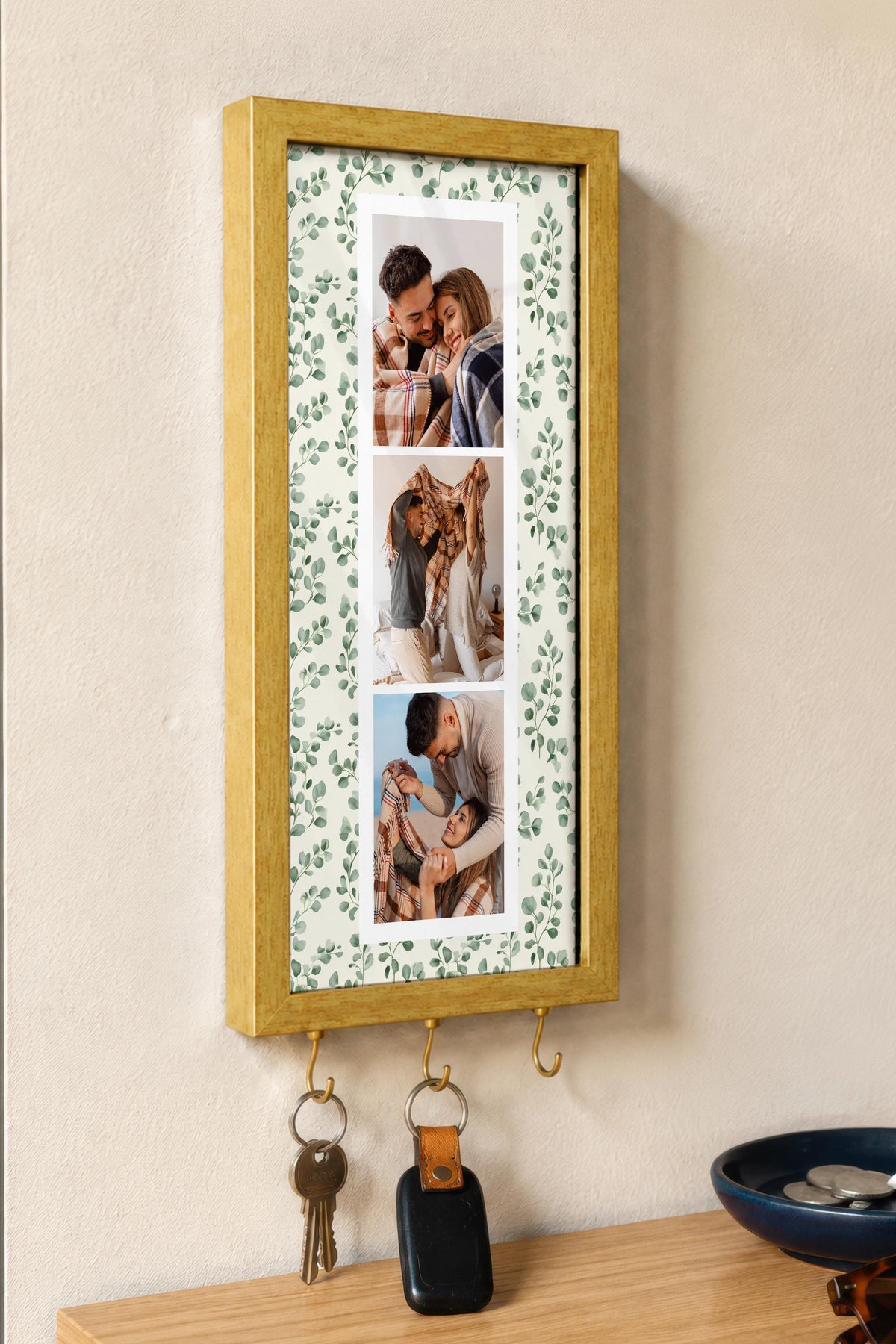 Kişiye Özel Tablo Anahtarlık, Photobooth Stili Gold Fotoğraf Çerçevesi, Vintage Duvar Dekoru