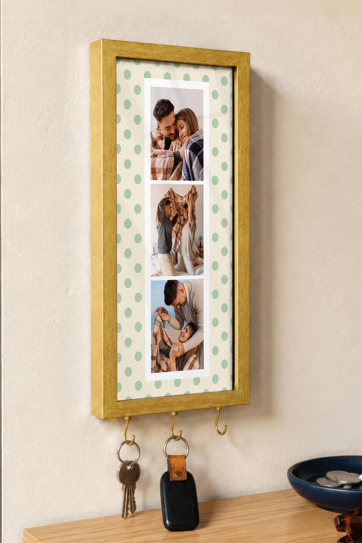Kişiye Özel Tablo Anahtarlık, Photobooth Stili Gold Fotoğraf Çerçevesi, Vintage Duvar Dekoru