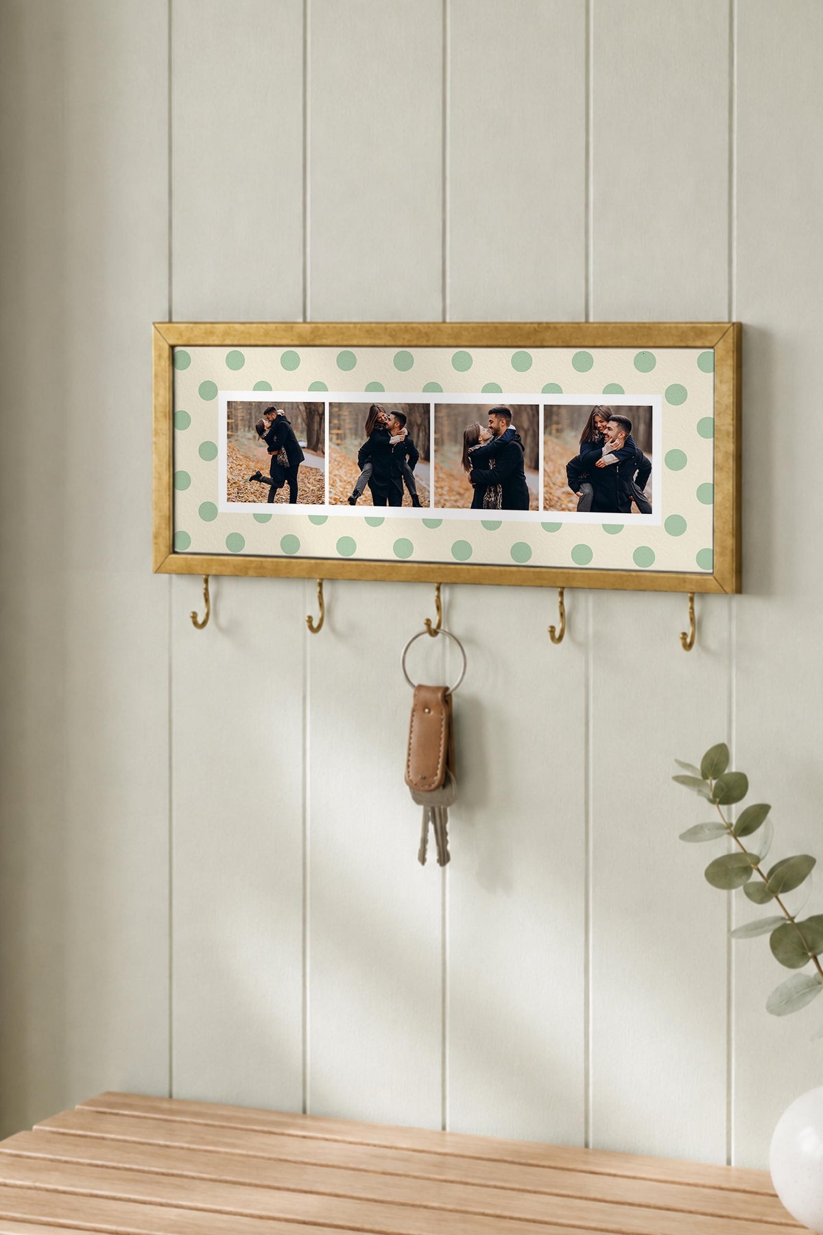 Kişiye Özel Tablo Anahtarlık, Photobooth Stili Gold Fotoğraf Çerçevesi, Vintage Duvar Dekoru