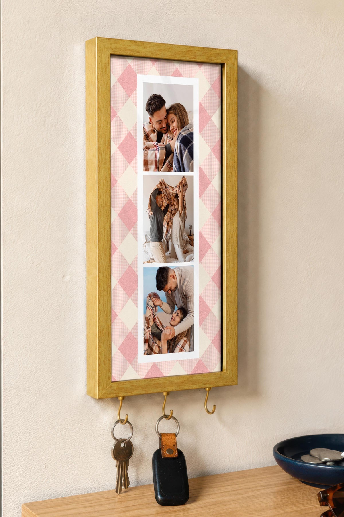 Kişiye Özel Tablo Anahtarlık, Photobooth Stili Gold Fotoğraf Çerçevesi, Vintage Duvar Dekoru