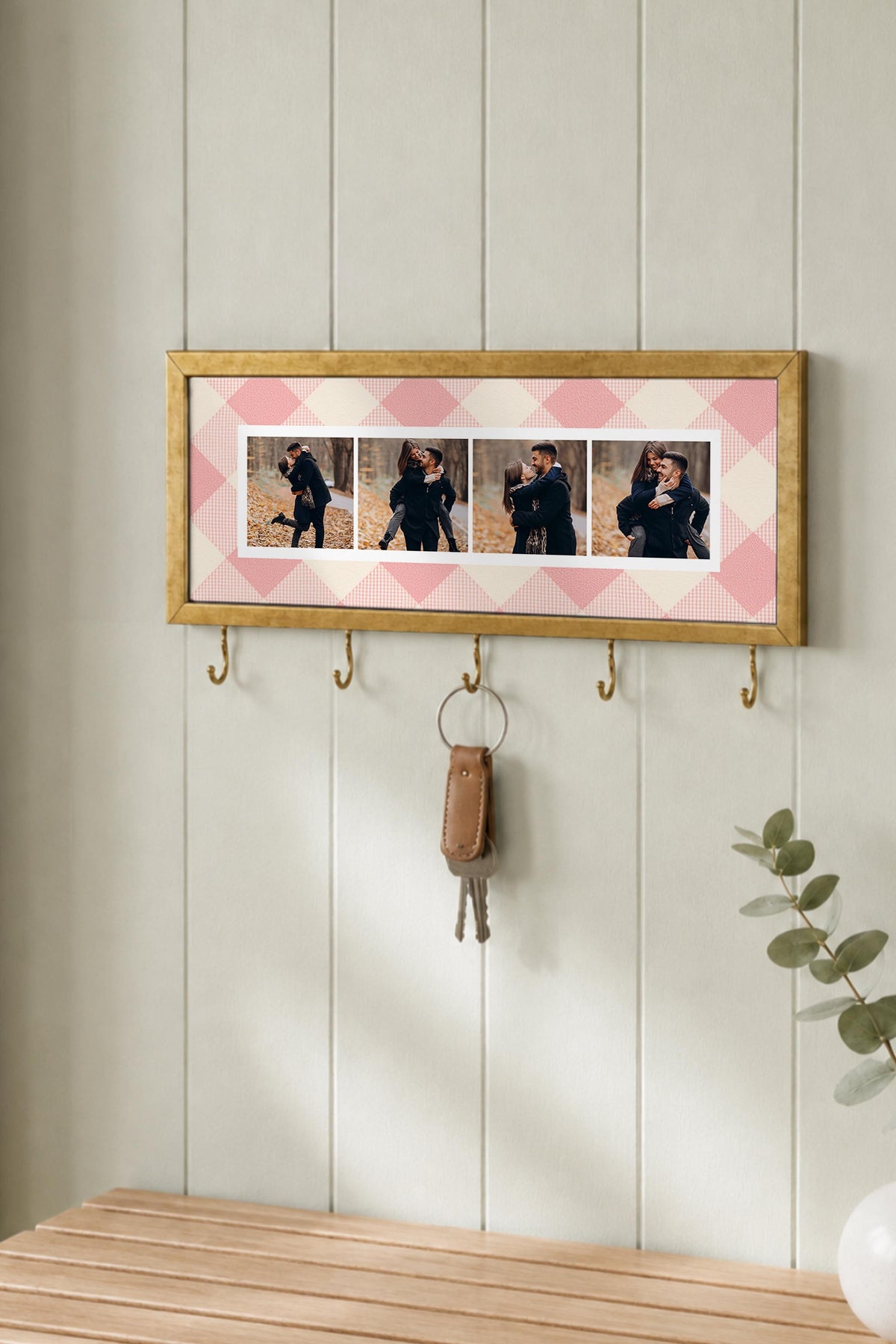 Kişiye Özel Tablo Anahtarlık, Photobooth Stili Gold Fotoğraf Çerçevesi, Vintage Duvar Dekoru