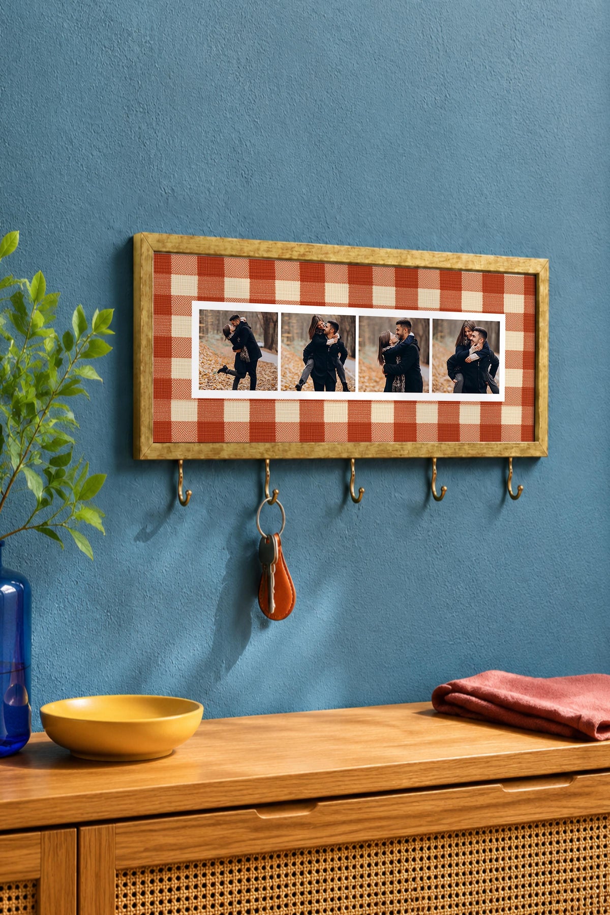 Kişiye Özel Tablo Anahtarlık, Photobooth Stili Gold Fotoğraf Çerçevesi, Vintage Duvar Dekoru