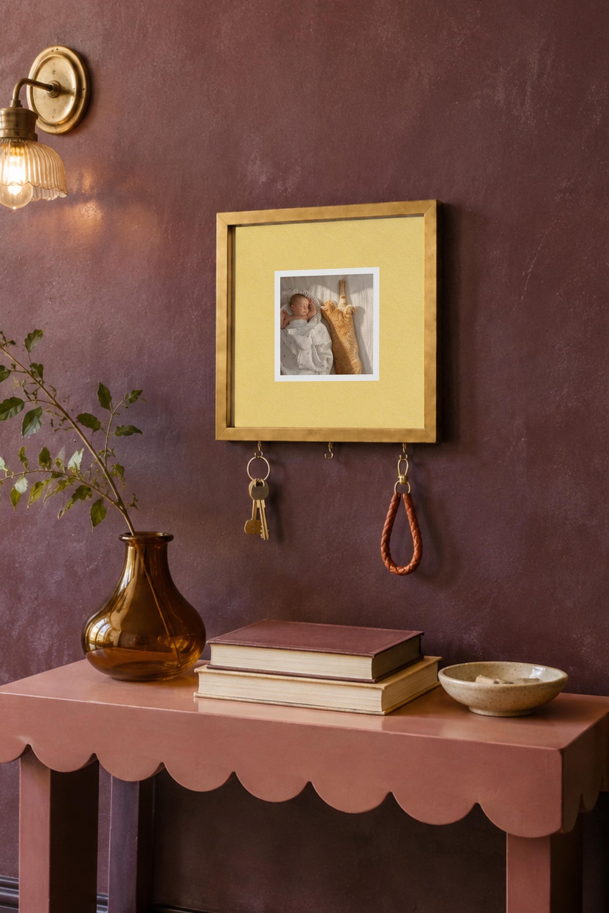 Kişiye Özel Tablo Anahtarlık, Photobooth Stili Gold Fotoğraf Çerçevesi, Vintage Duvar Dekoru