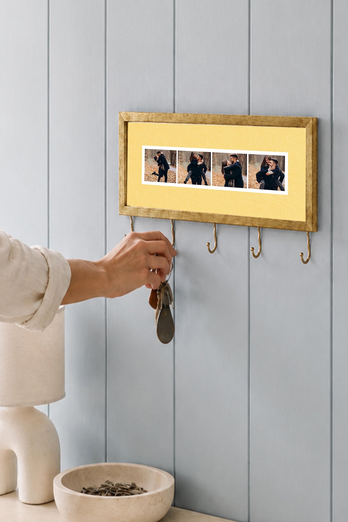 Kişiye Özel Tablo Anahtarlık, Photobooth Stili Gold Fotoğraf Çerçevesi, Vintage Duvar Dekoru