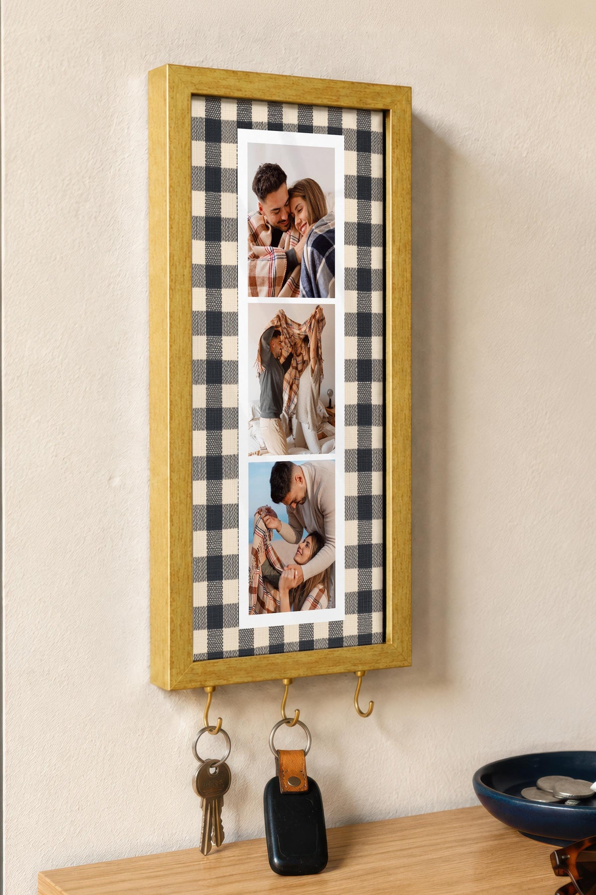 Kişiye Özel Tablo Anahtarlık, Photobooth Stili Gold Fotoğraf Çerçevesi, Vintage Duvar Dekoru