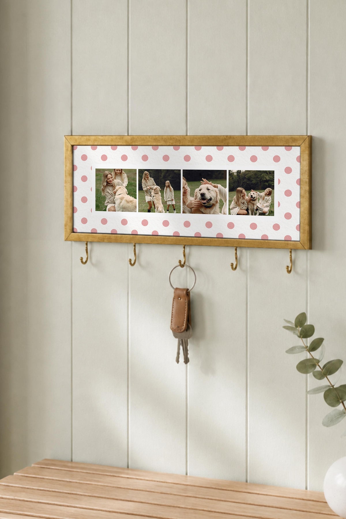 Kişiye Özel Tablo Anahtarlık, Photobooth Stili Gold Fotoğraf Çerçevesi, Vintage Duvar Dekoru