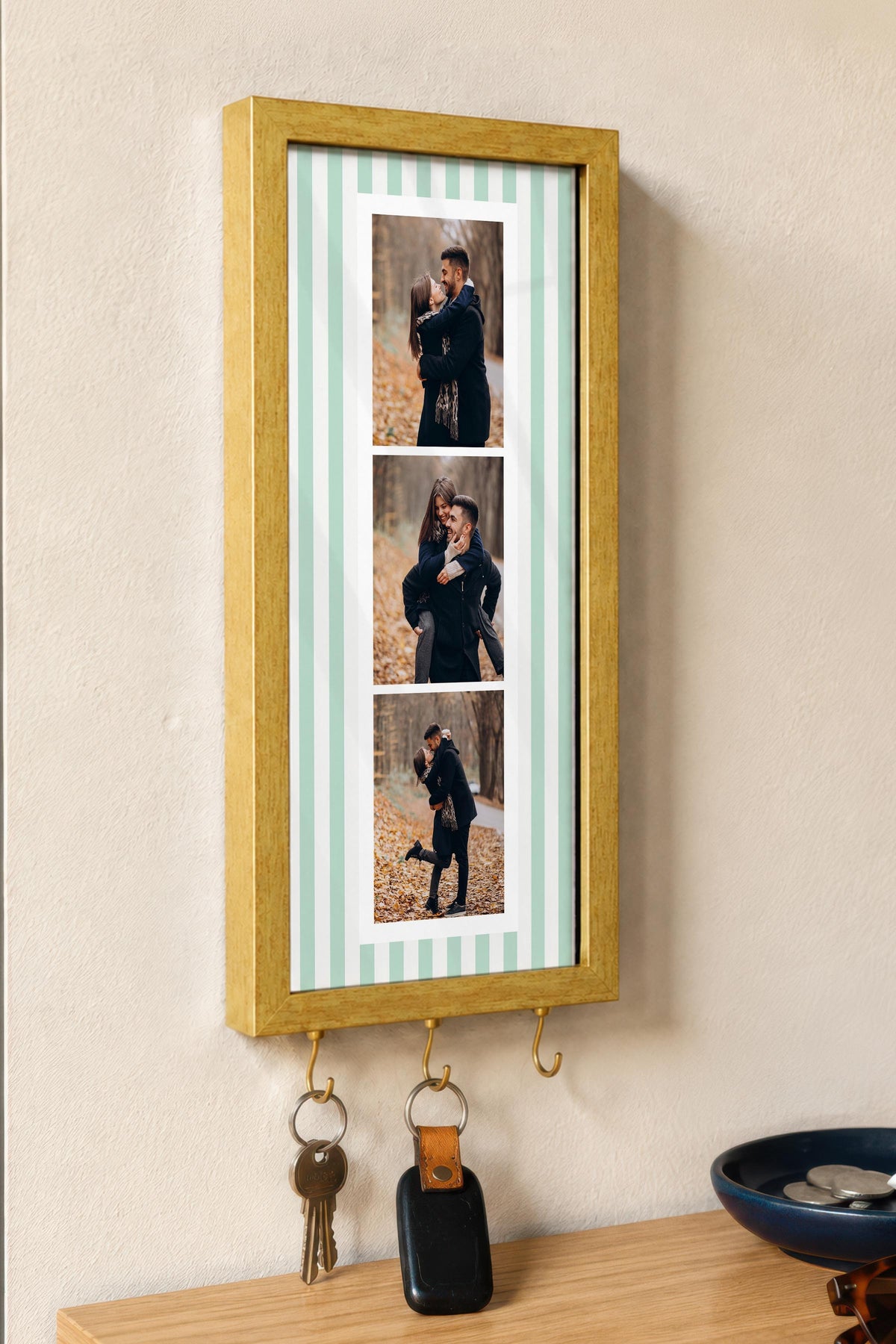 Kişiye Özel Tablo Anahtarlık, Photobooth Stili Gold Fotoğraf Çerçevesi, Vintage Duvar Dekoru