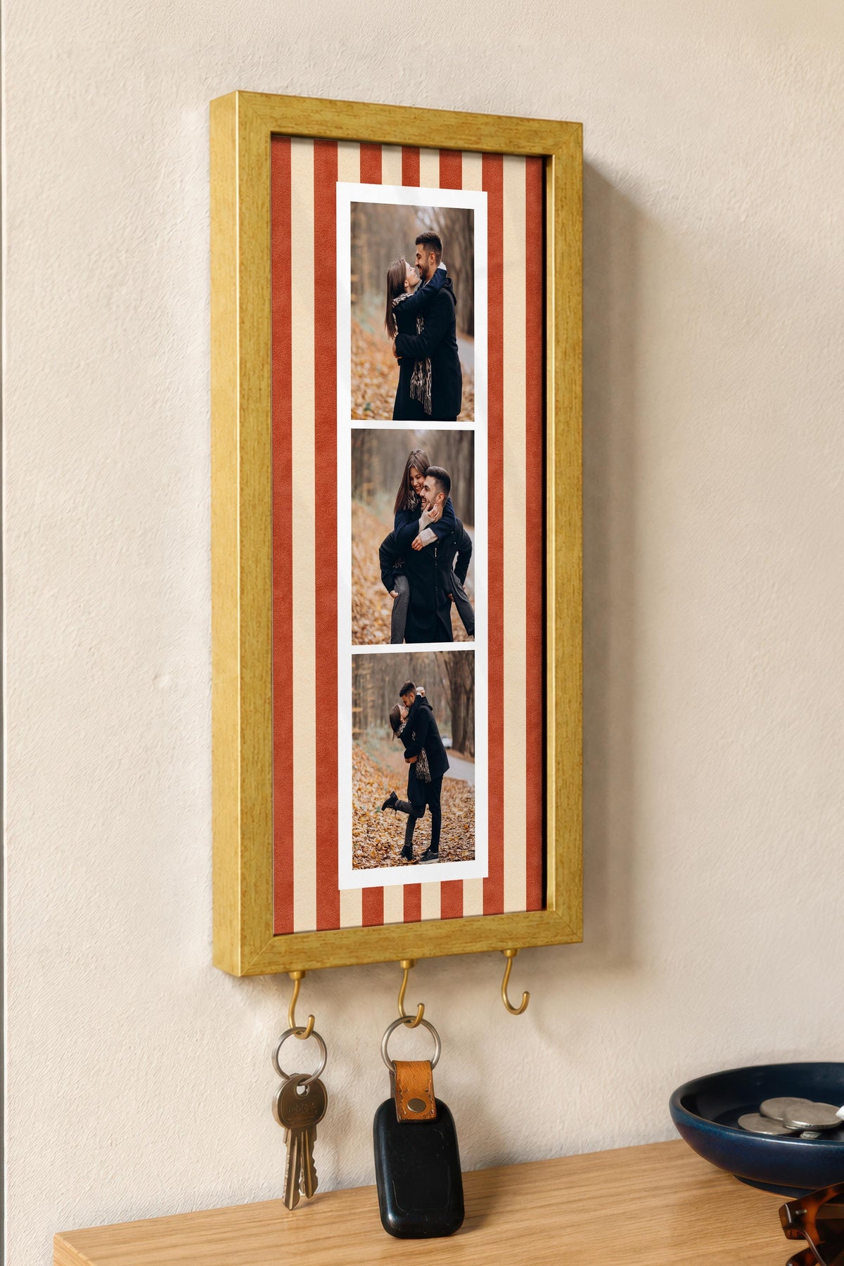 Kişiye Özel Tablo Anahtarlık, Photobooth Stili Gold Fotoğraf Çerçevesi, Vintage Duvar Dekoru