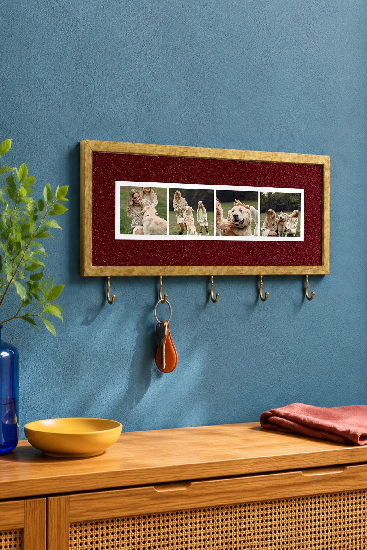 Kişiye Özel Tablo Anahtarlık, Photobooth Stili Gold Fotoğraf Çerçevesi, Vintage Duvar Dekoru