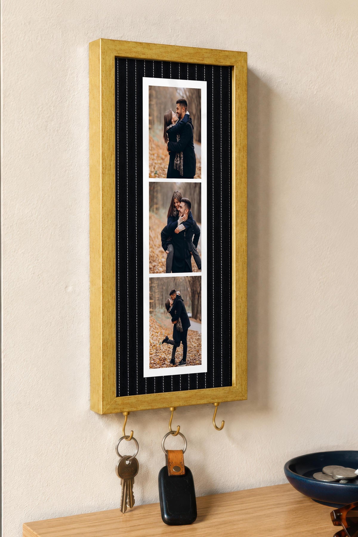 Kişiye Özel Tablo Anahtarlık, Photobooth Stili Gold Fotoğraf Çerçevesi, Vintage Duvar Dekoru