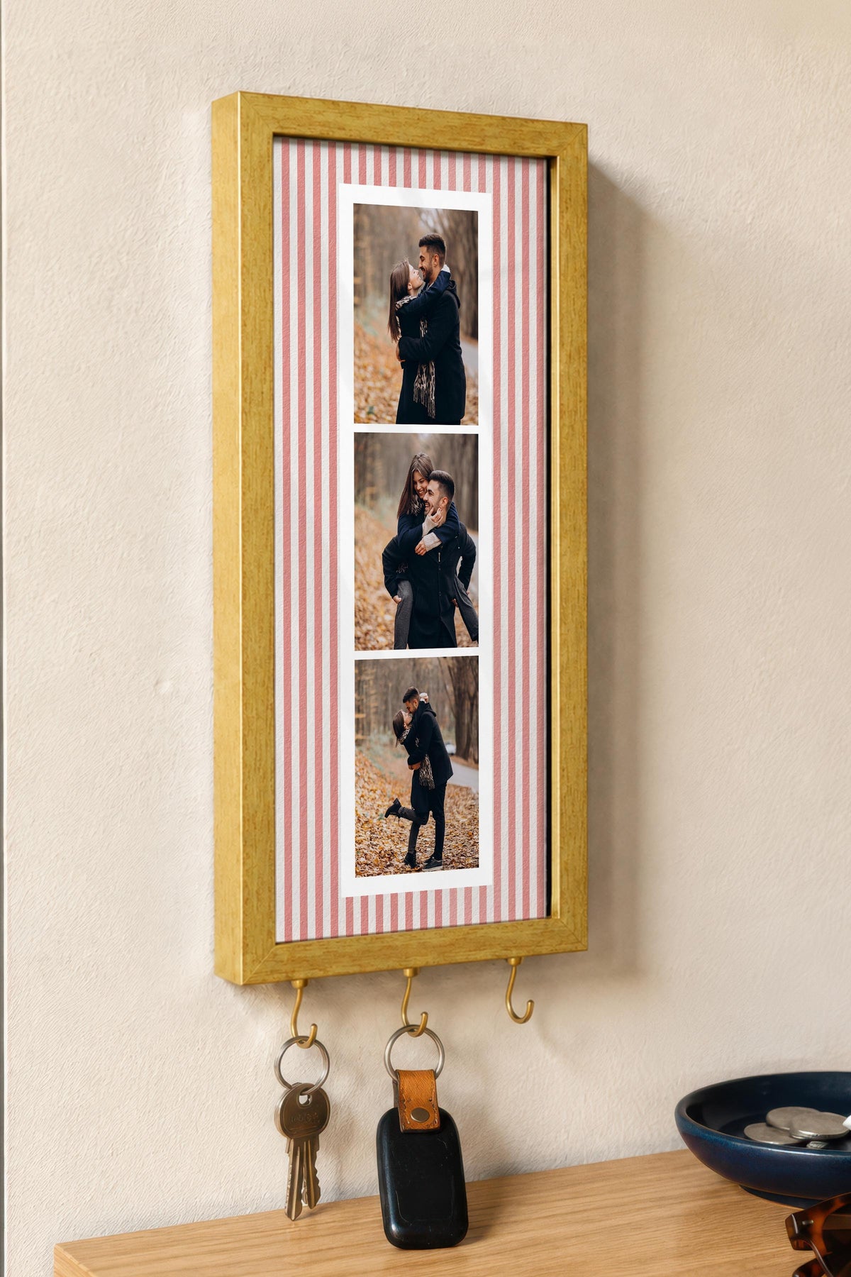 Kişiye Özel Tablo Anahtarlık, Photobooth Stili Gold Fotoğraf Çerçevesi, Vintage Duvar Dekoru