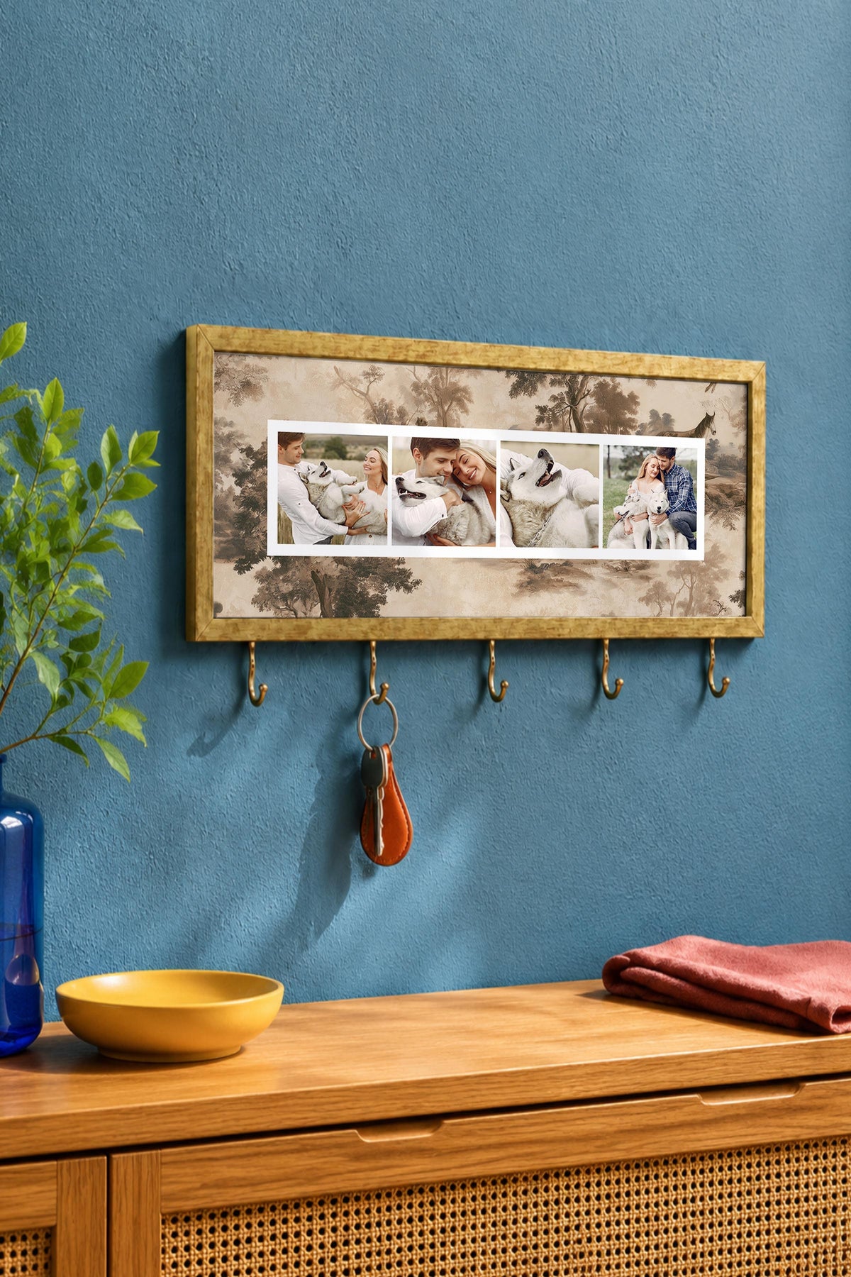 Kişiye Özel Tablo Anahtarlık, Photobooth Stili Gold Fotoğraf Çerçevesi, Vintage Duvar Dekoru