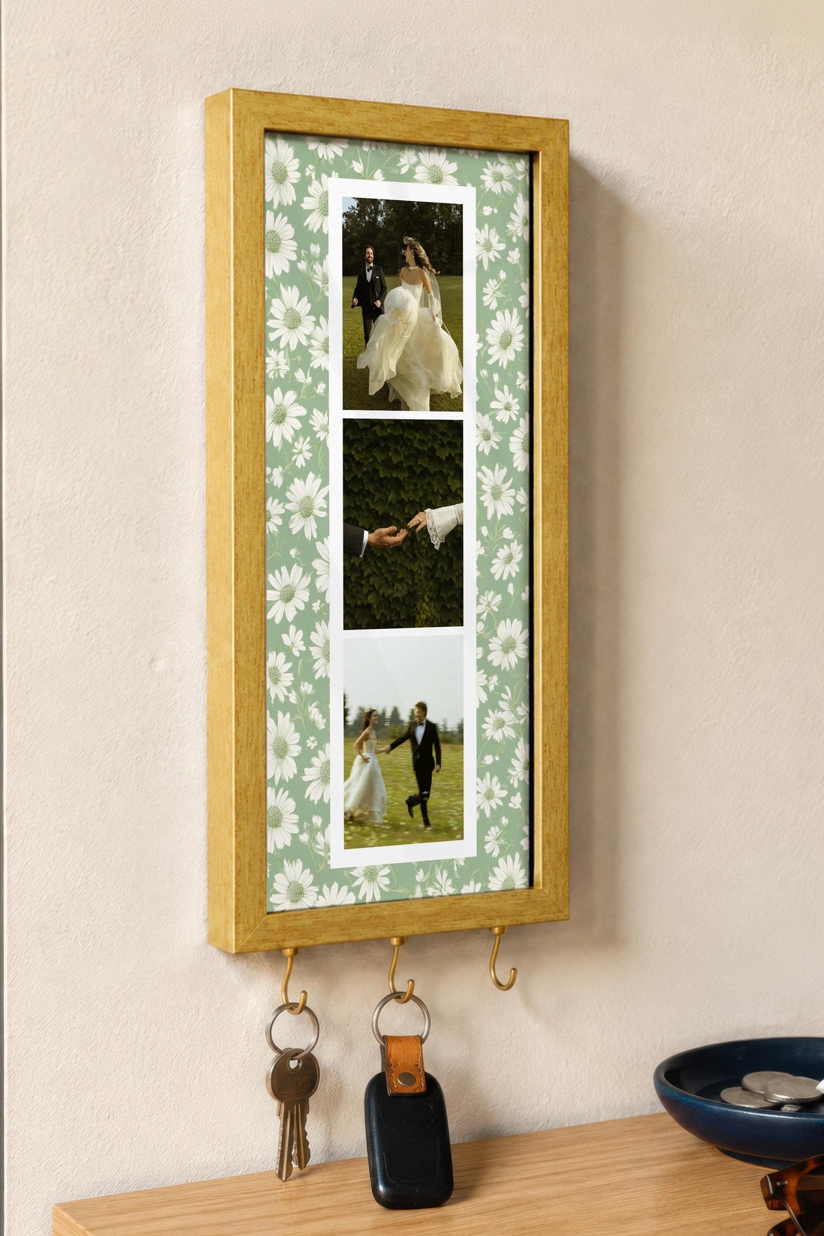Kişiye Özel Tablo Anahtarlık, Photobooth Stili Gold Fotoğraf Çerçevesi, Vintage Duvar Dekoru