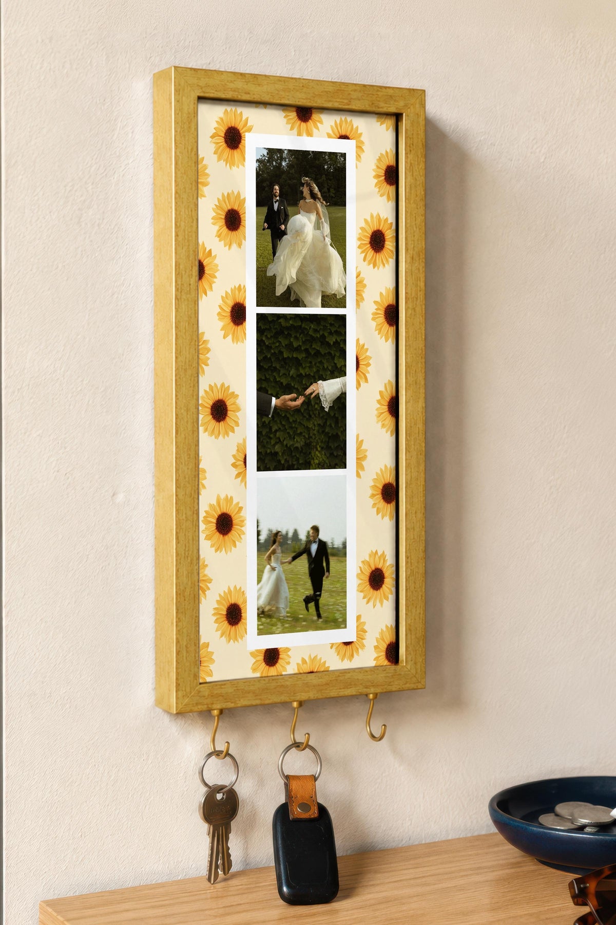Kişiye Özel Tablo Anahtarlık, Photobooth Stili Gold Fotoğraf Çerçevesi, Vintage Duvar Dekoru