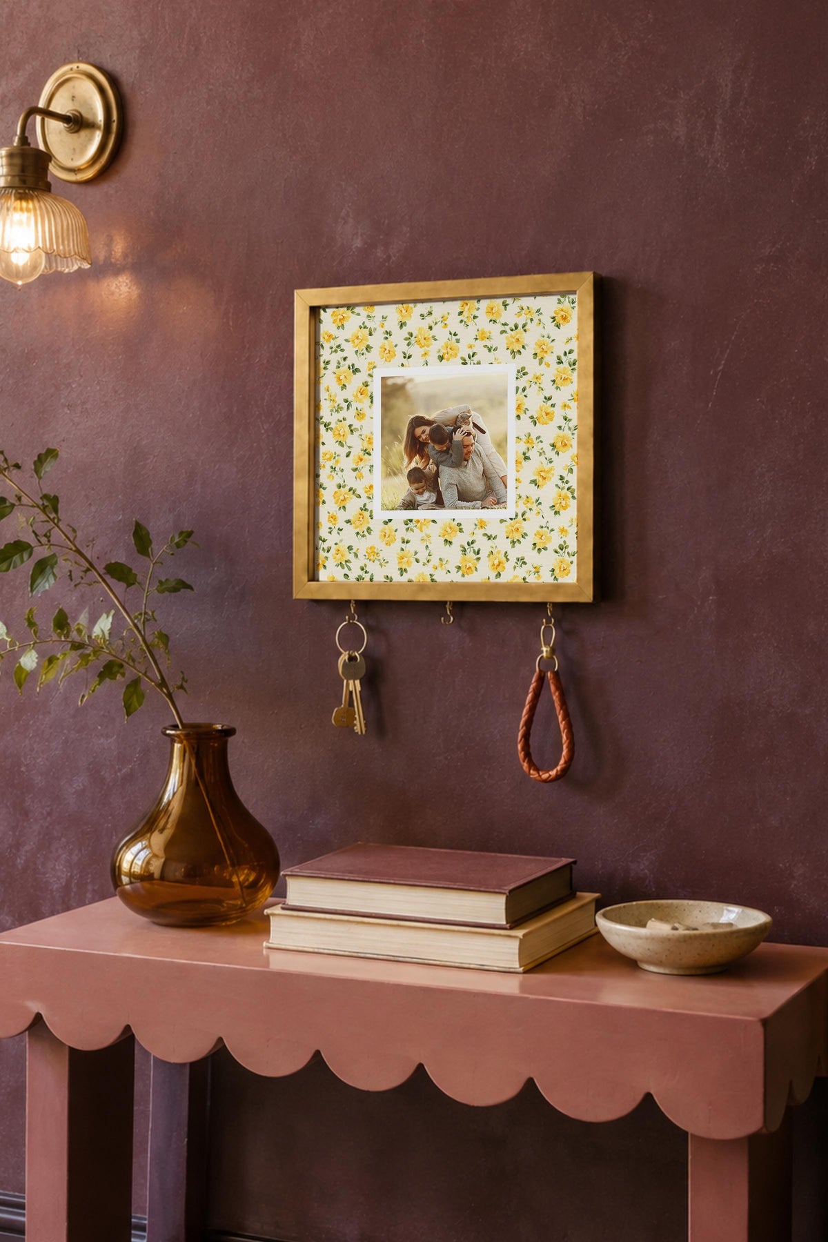 Kişiye Özel Tablo Anahtarlık, Photobooth Stili Gold Fotoğraf Çerçevesi, Vintage Duvar Dekoru