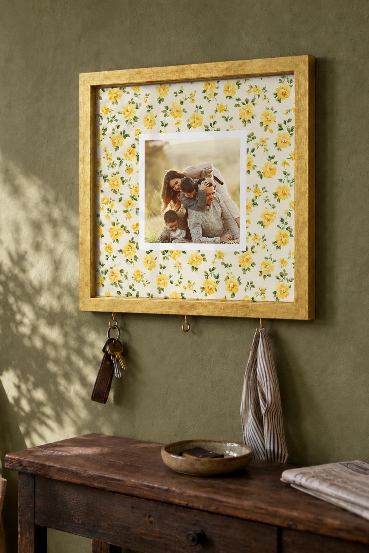 Kişiye Özel Tablo Anahtarlık, Photobooth Stili Gold Fotoğraf Çerçevesi, Vintage Duvar Dekoru