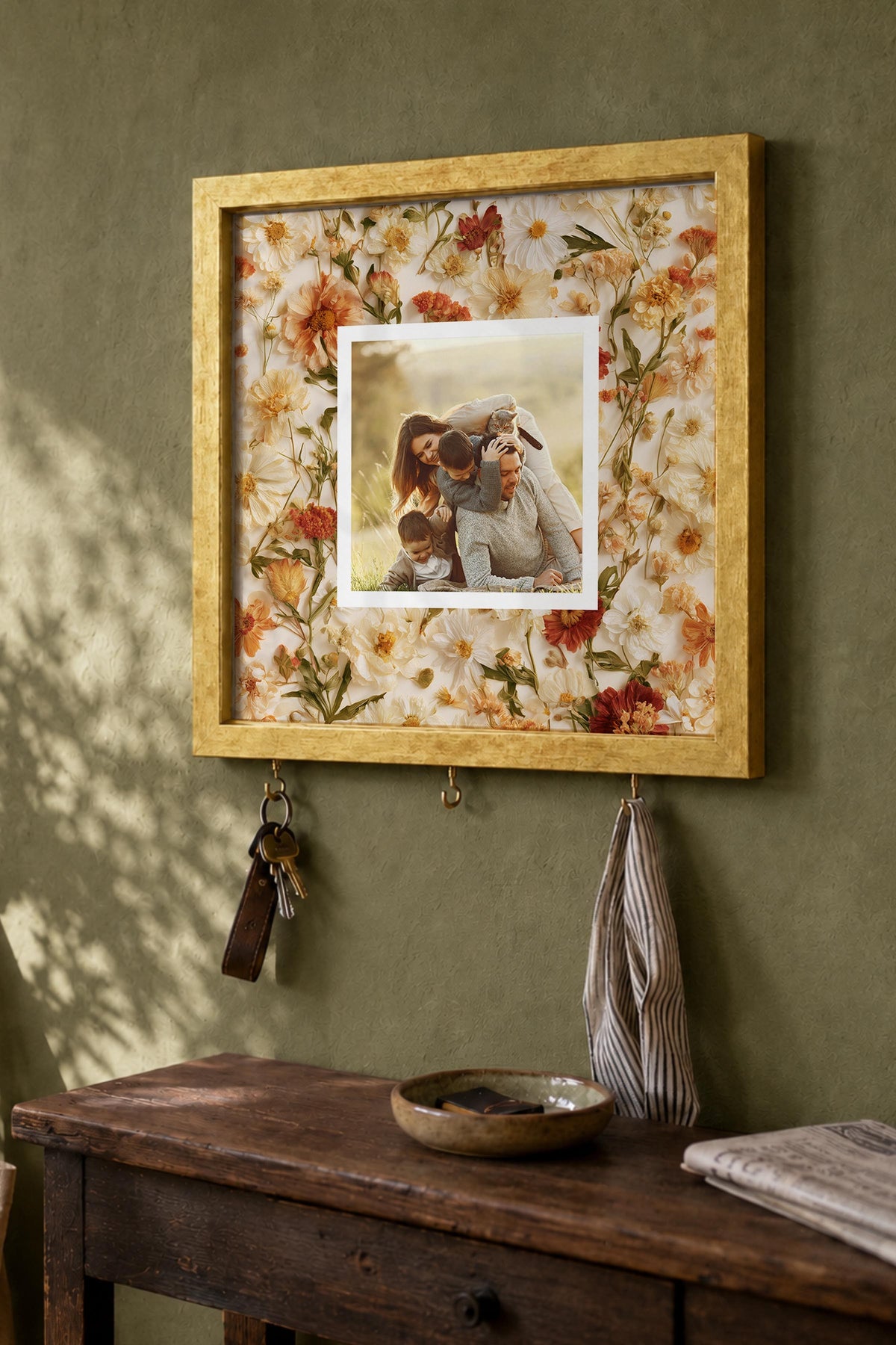 Kişiye Özel Tablo Anahtarlık, Photobooth Stili Gold Fotoğraf Çerçevesi, Vintage Duvar Dekoru