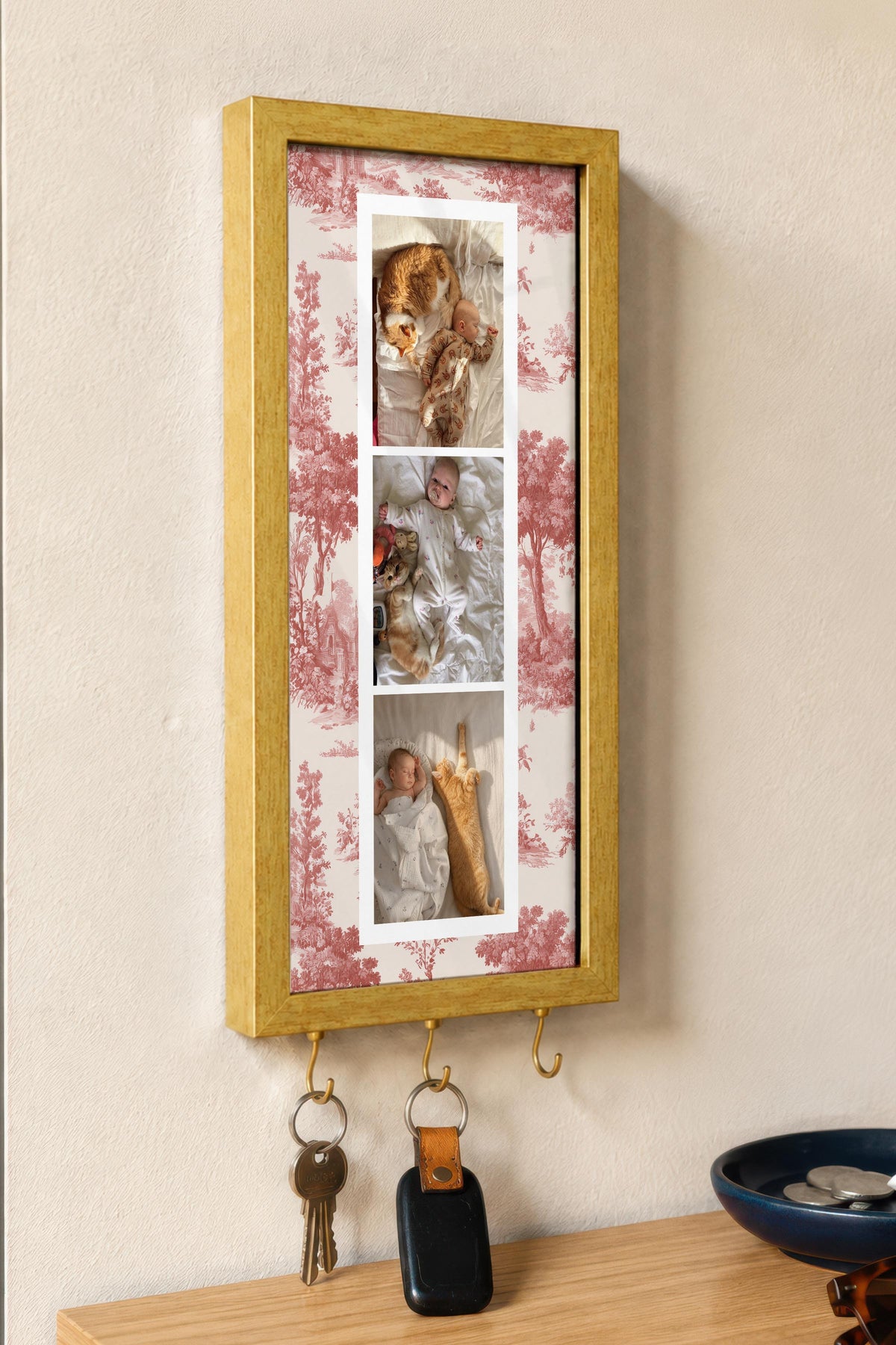 Kişiye Özel Tablo Anahtarlık, Photobooth Stili Gold Fotoğraf Çerçevesi, Vintage Duvar Dekoru