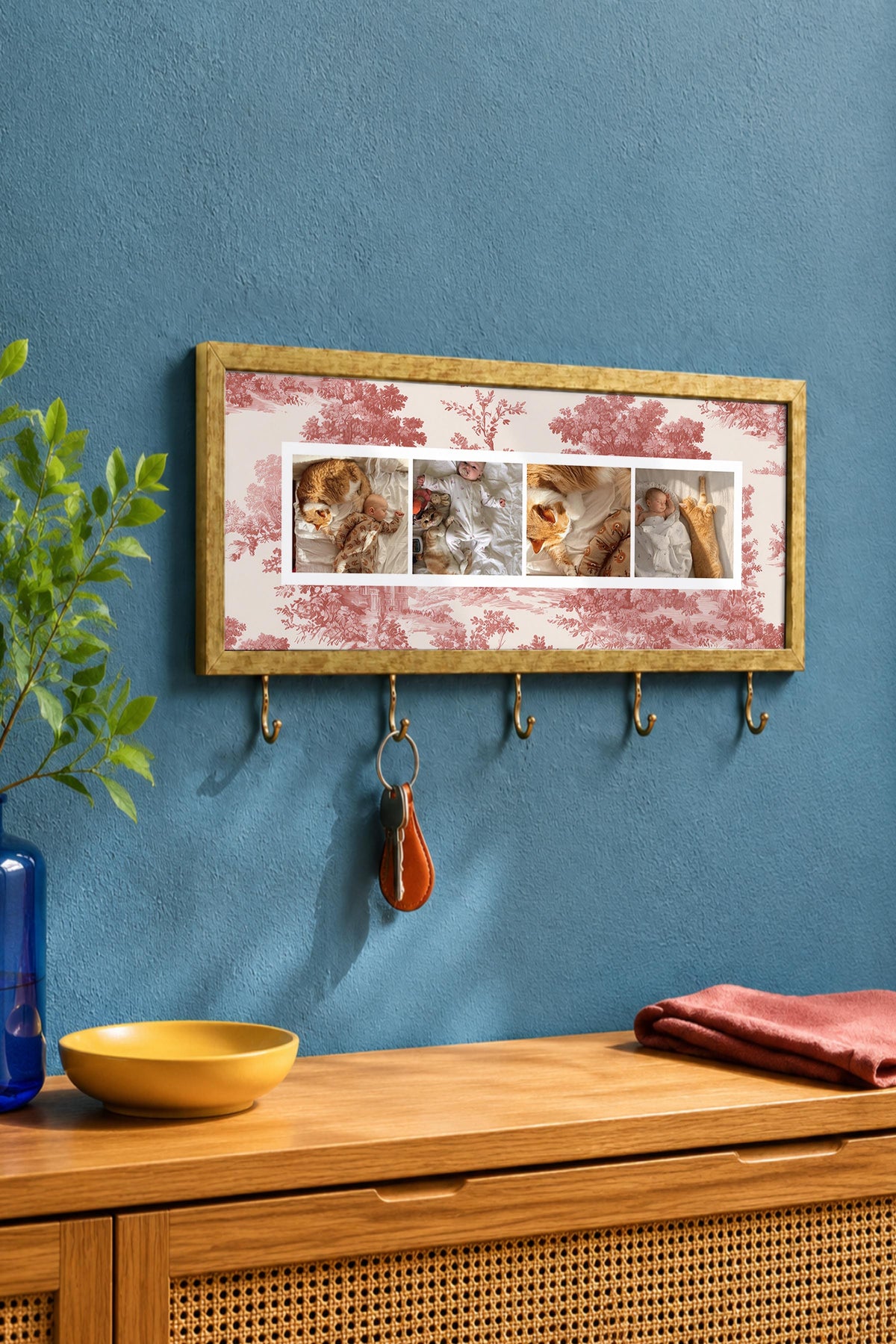 Kişiye Özel Tablo Anahtarlık, Photobooth Stili Gold Fotoğraf Çerçevesi, Vintage Duvar Dekoru